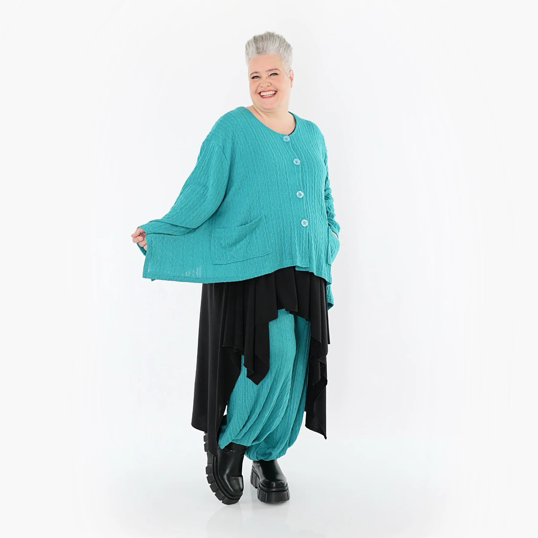  A-Form Jacke von AKH Fashion aus Materialmix, 1532.00118, PetrolBlau, Wellen, Ausgefallen