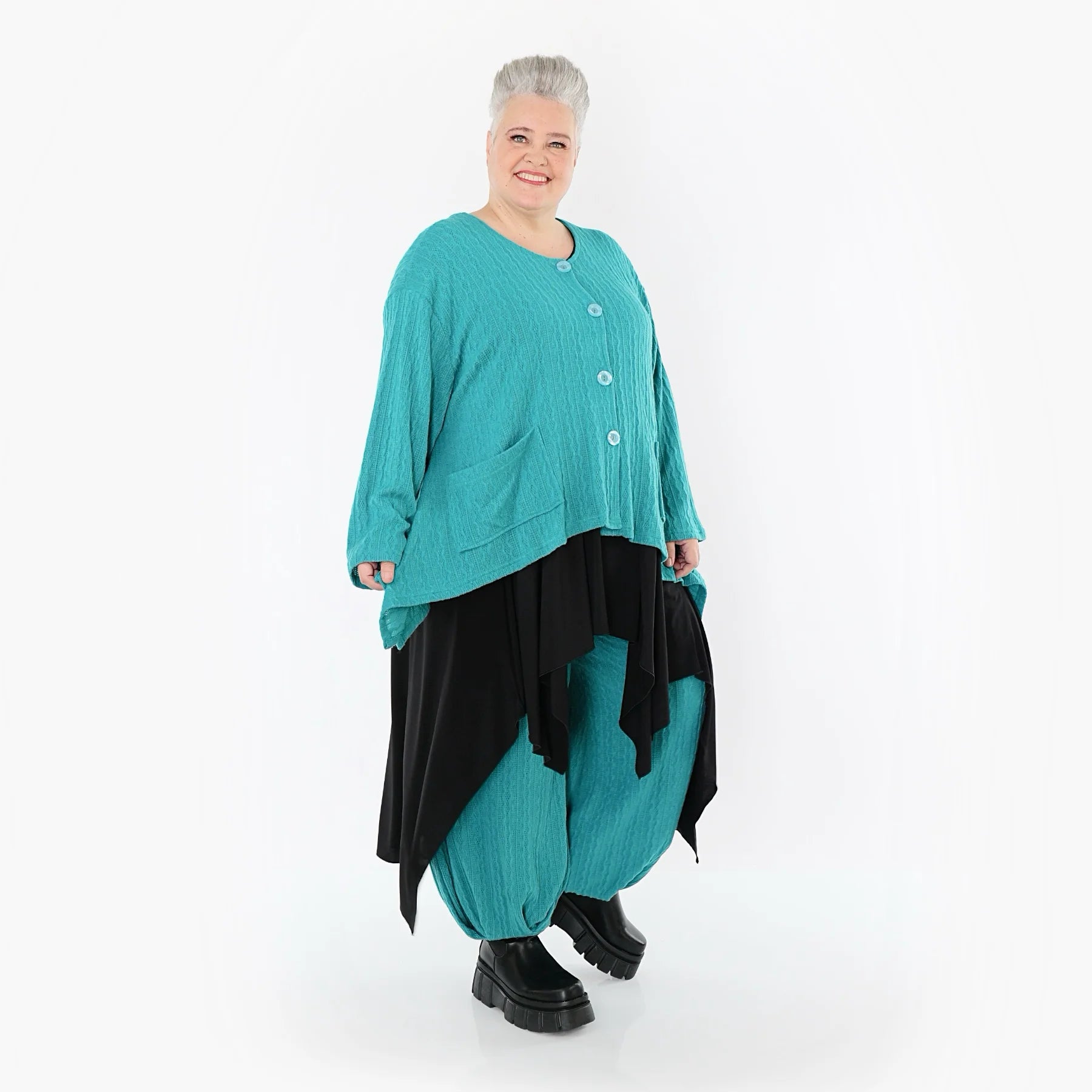  A-Form Jacke von AKH Fashion aus Materialmix, 1532.00118, PetrolBlau, Wellen, Ausgefallen