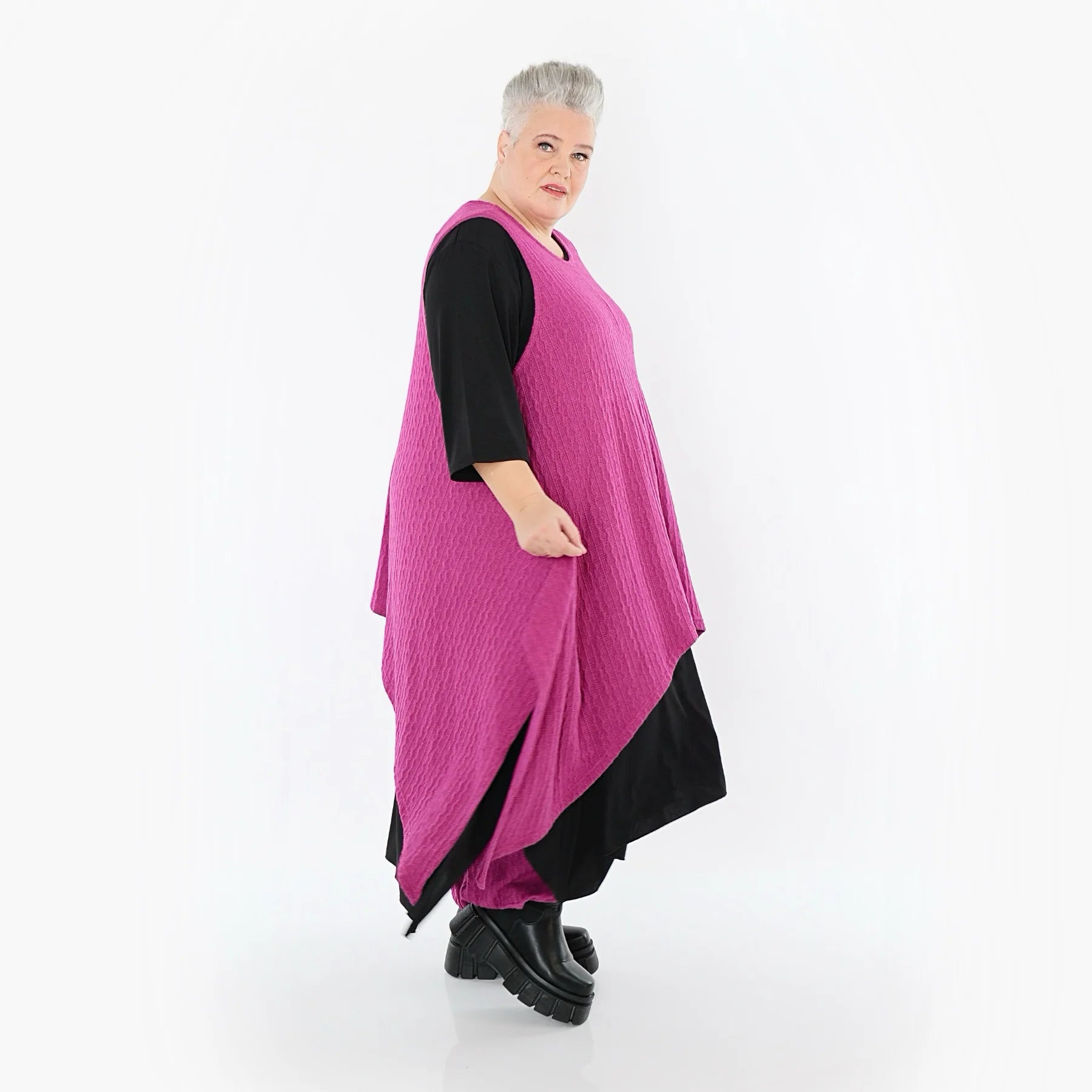  Zipfel Kleid von AKH Fashion aus Materialmix, 1532.03067, Fuchsia, Wellen, Ausgefallen