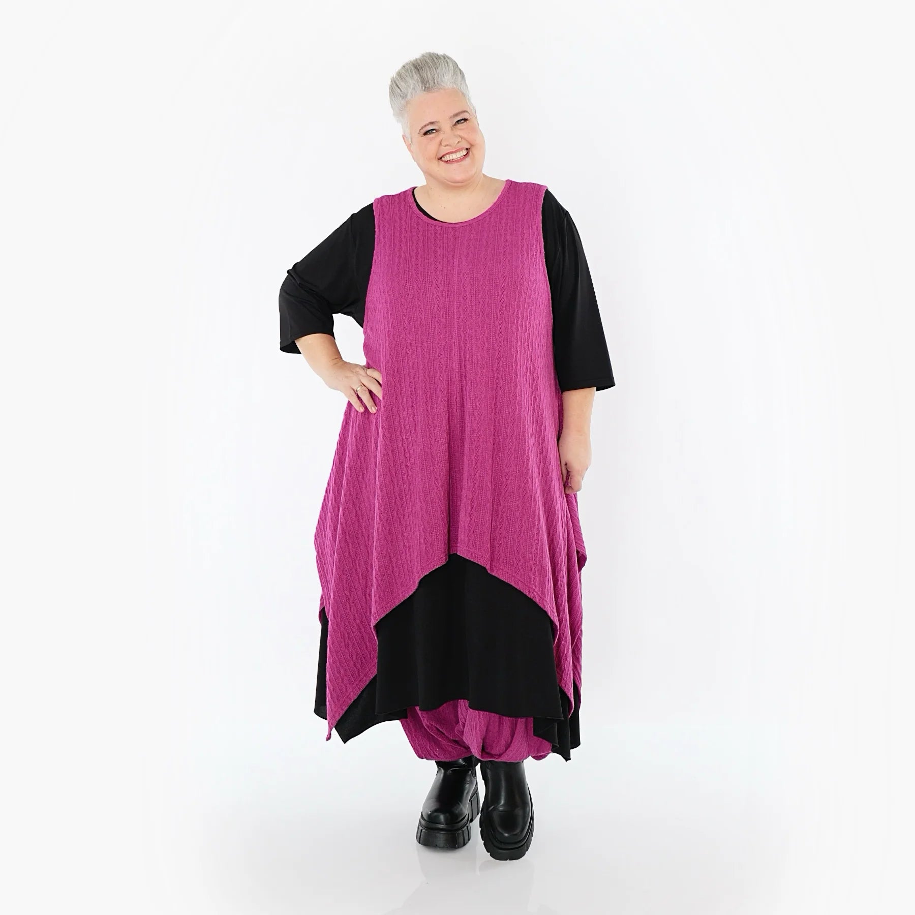  Zipfel Kleid von AKH Fashion aus Materialmix, 1532.03067, Fuchsia, Wellen, Ausgefallen