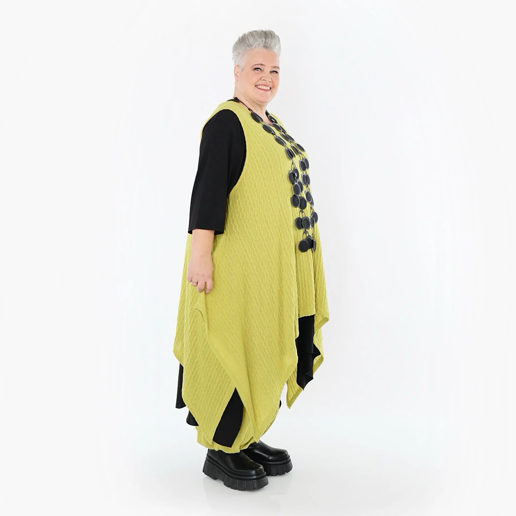  Zipfel Kleid von AKH Fashion aus Materialmix, 1532.03067, Lime, Wellen, Ausgefallen