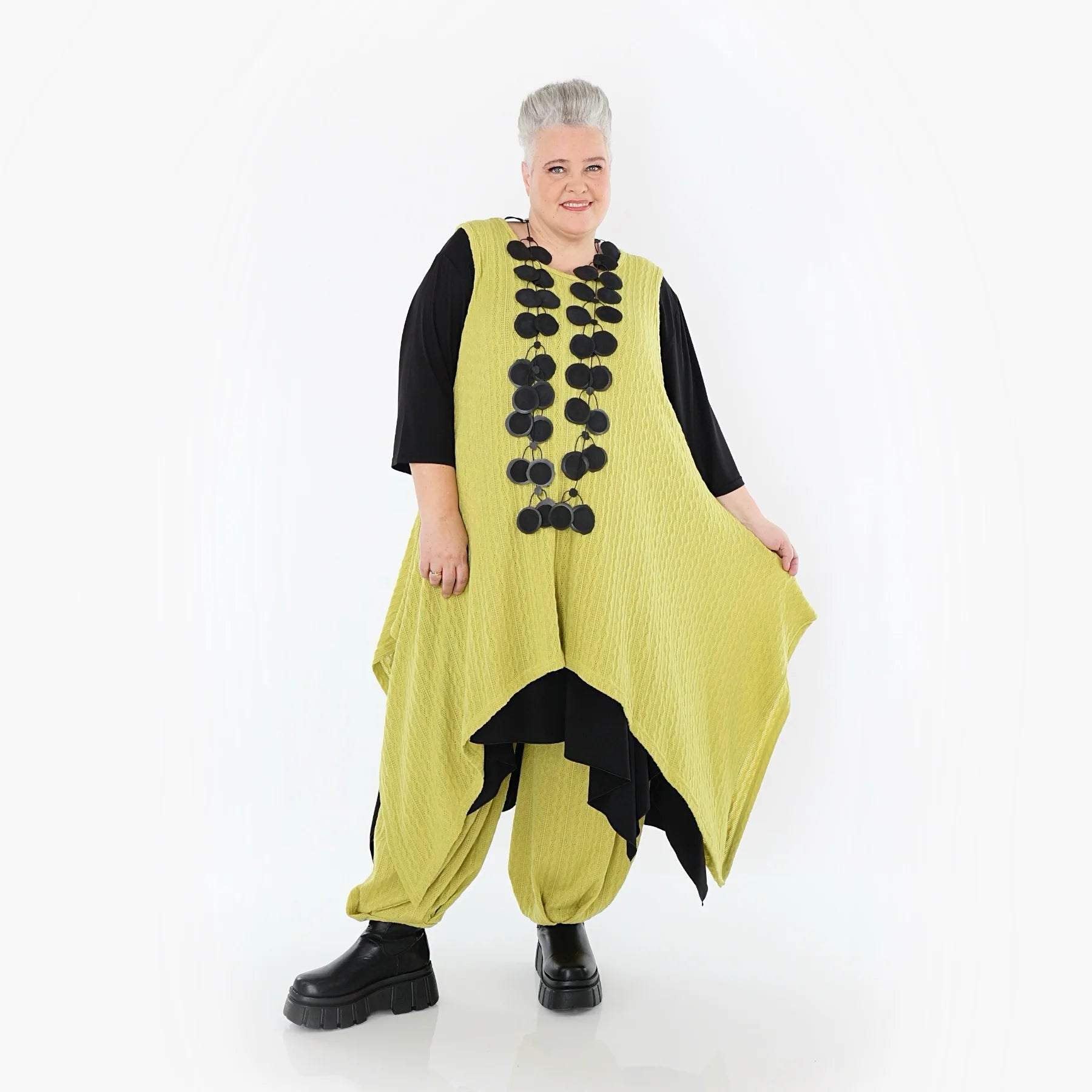  Zipfel Kleid von AKH Fashion aus Materialmix, 1532.03067, Lime, Wellen, Ausgefallen