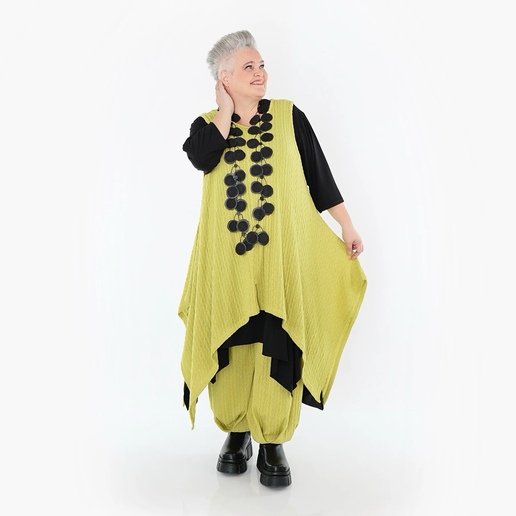  Zipfel Kleid von AKH Fashion aus Materialmix, 1532.03067, Lime, Wellen, Ausgefallen