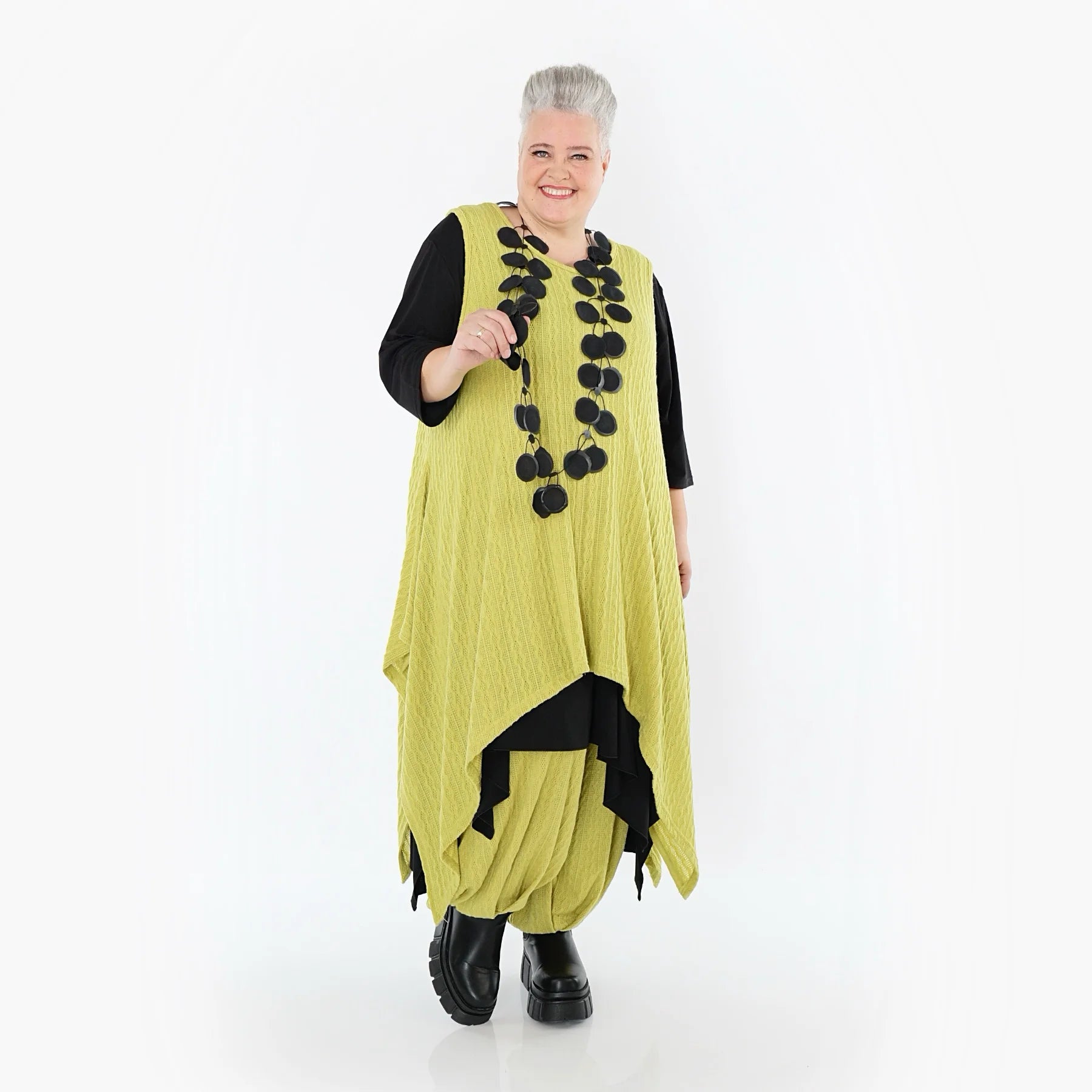  Zipfel Kleid von AKH Fashion aus Materialmix, 1532.03067, Lime, Wellen, Ausgefallen