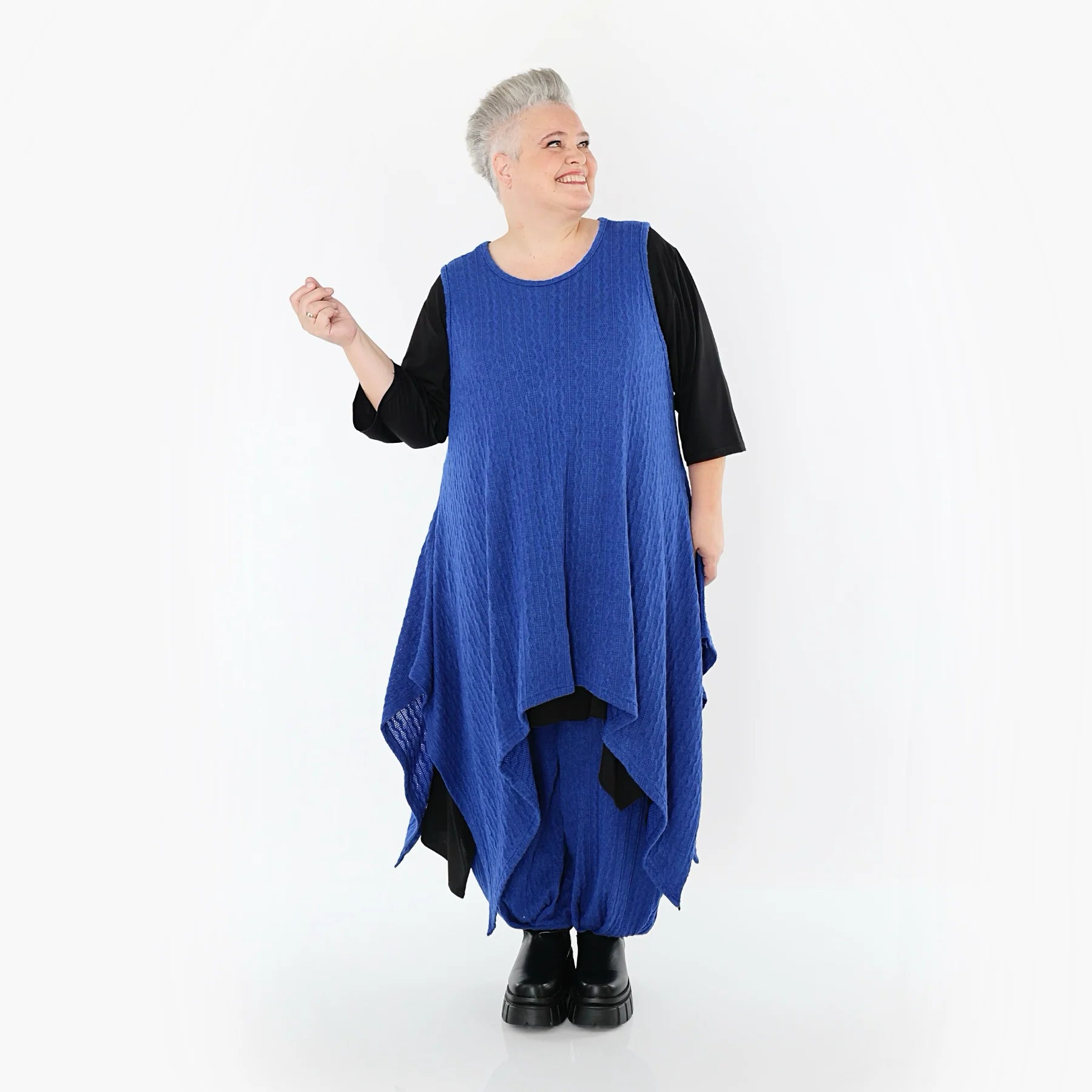  Zipfel Kleid von AKH Fashion aus Materialmix, 1532.03067, Royalblau, Wellen, Ausgefallen
