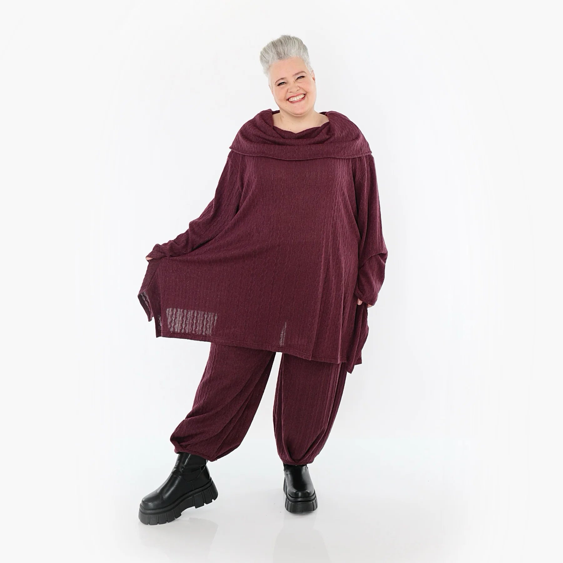  Ballonhose von AKH Fashion aus Materialmix, 1532.05920, Burgundy, Wellen, Ausgefallen