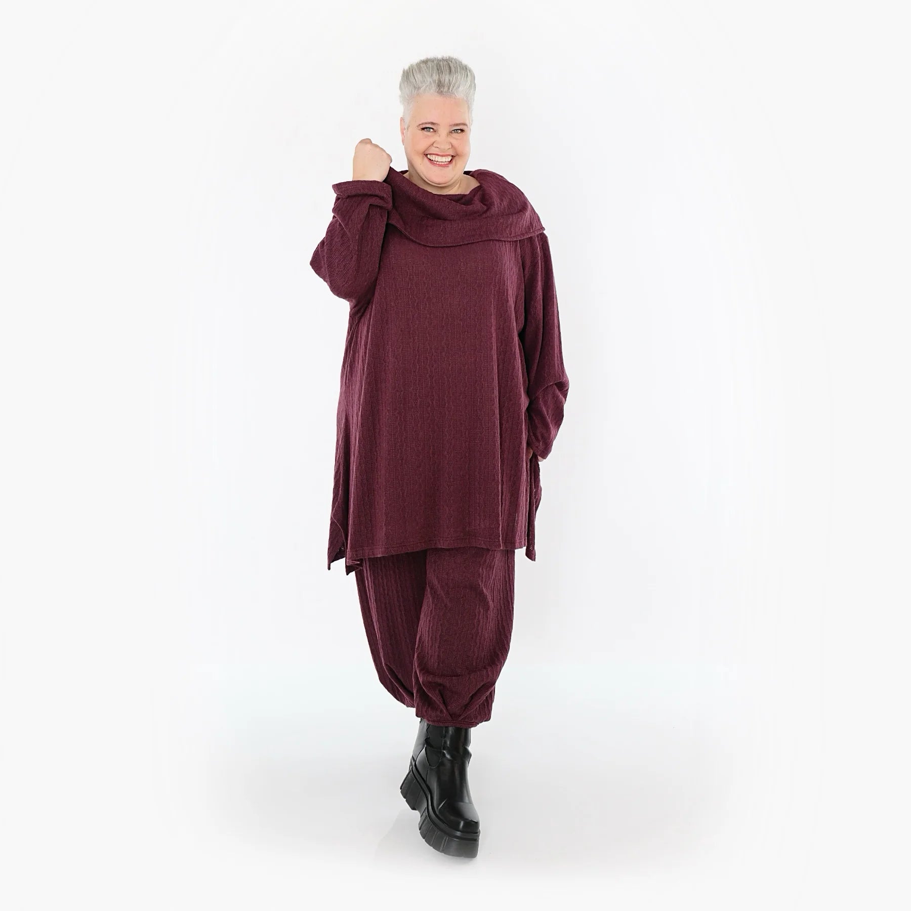  Ballonhose von AKH Fashion aus Materialmix, 1532.05920, Burgundy, Wellen, Ausgefallen