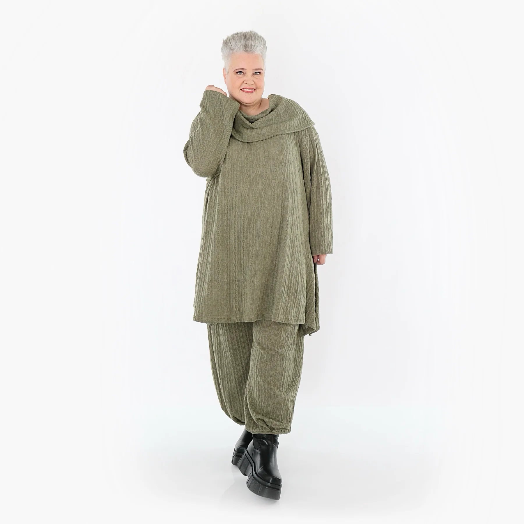  Ballonhose von AKH Fashion aus Materialmix, 1532.05920, Olive, Wellen, Ausgefallen, Schick