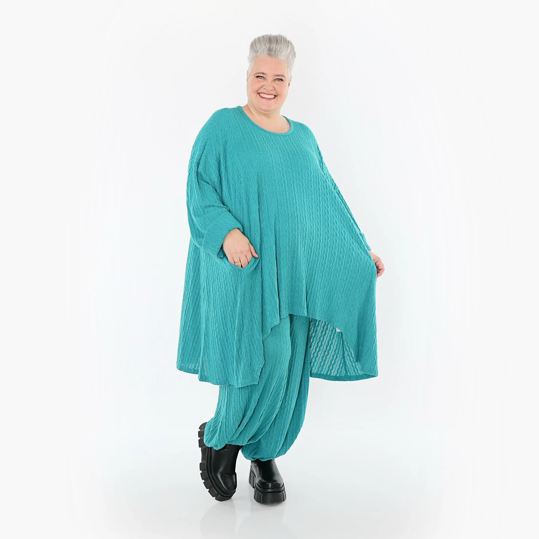  A-Form Bigshirt von AKH Fashion aus Materialmix, 1532.07014, PetrolBlau, Wellen, Ausgefallen