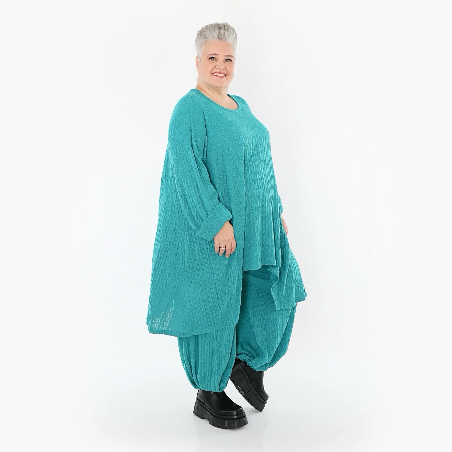  A-Form Bigshirt von AKH Fashion aus Materialmix, 1532.07014, PetrolBlau, Wellen, Ausgefallen