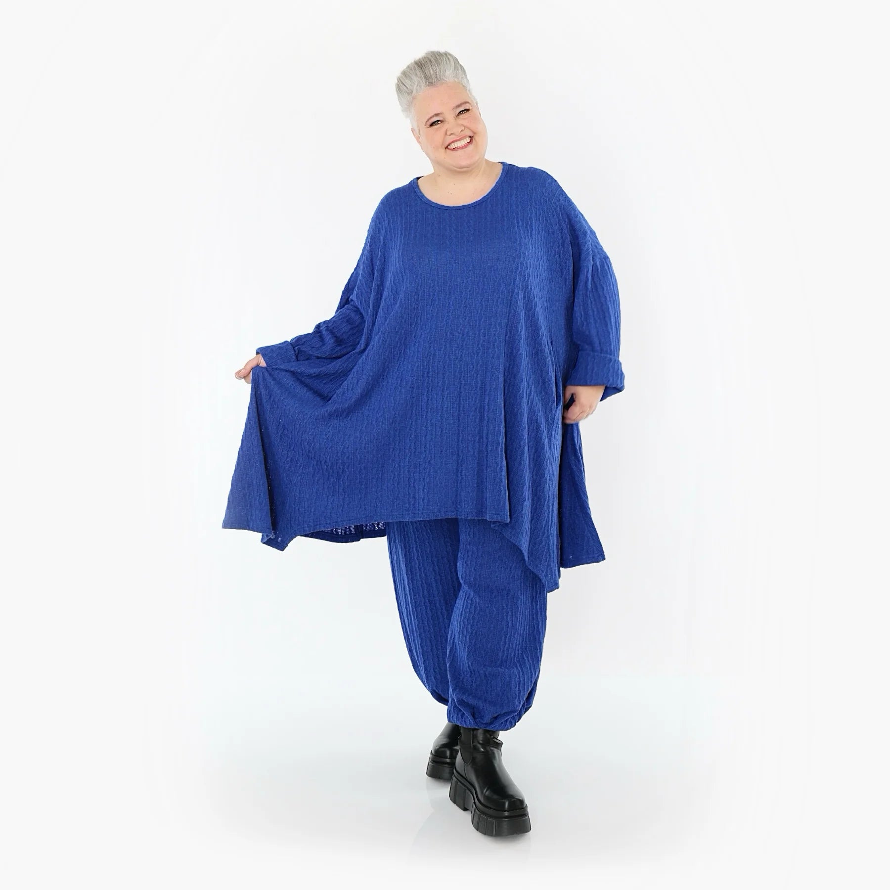  A-Form Bigshirt von AKH Fashion aus Materialmix, 1532.07014, Royalblau, Wellen, Ausgefallen
