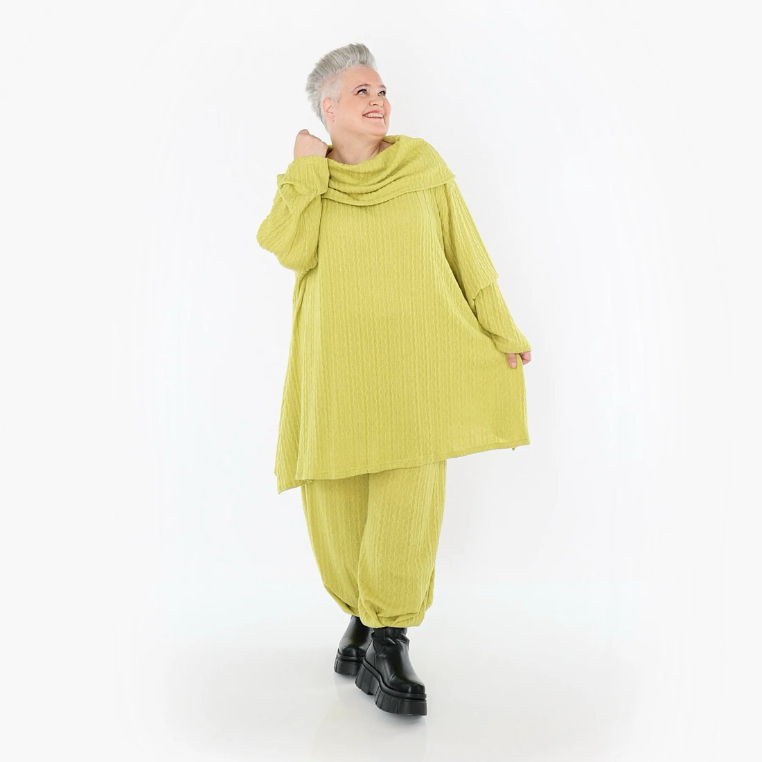  A-Form Bigshirt von AKH Fashion aus Materialmix, 1532.07145, Lime, Wellen, Ausgefallen