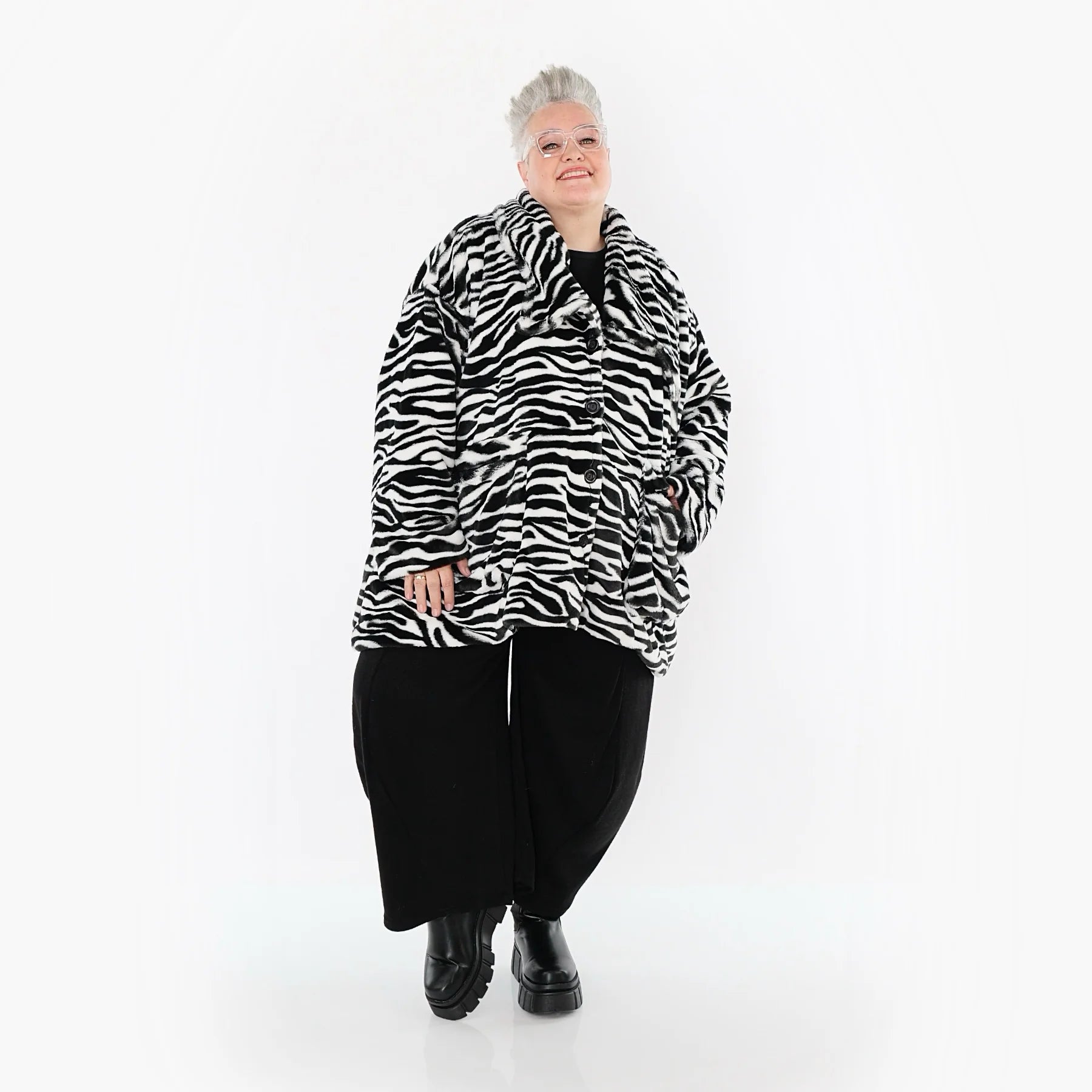  A-Form Jacke von AKH Fashion aus Polyester, 1534.06749, Schwarz/Weiß, Zebra, Ausgefallen