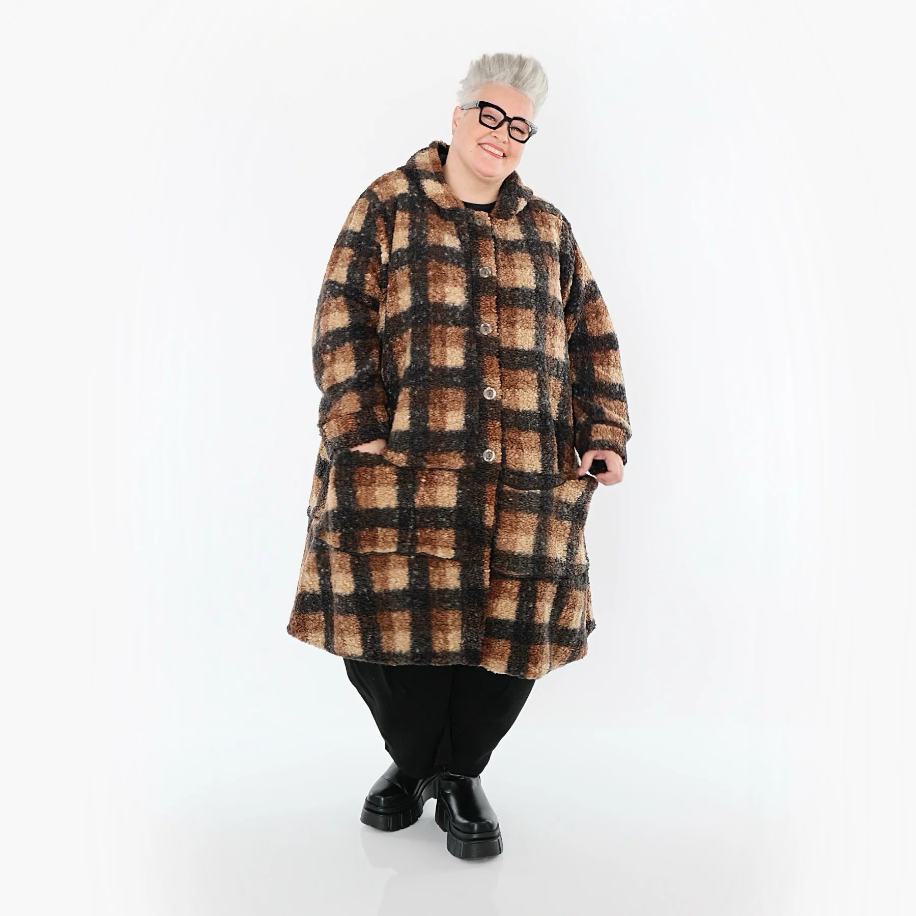  AKH Fashion Jacke in Glocken-Form, aus Polyester, 1535.02225, Cognac/Beige/Grau, Kariert