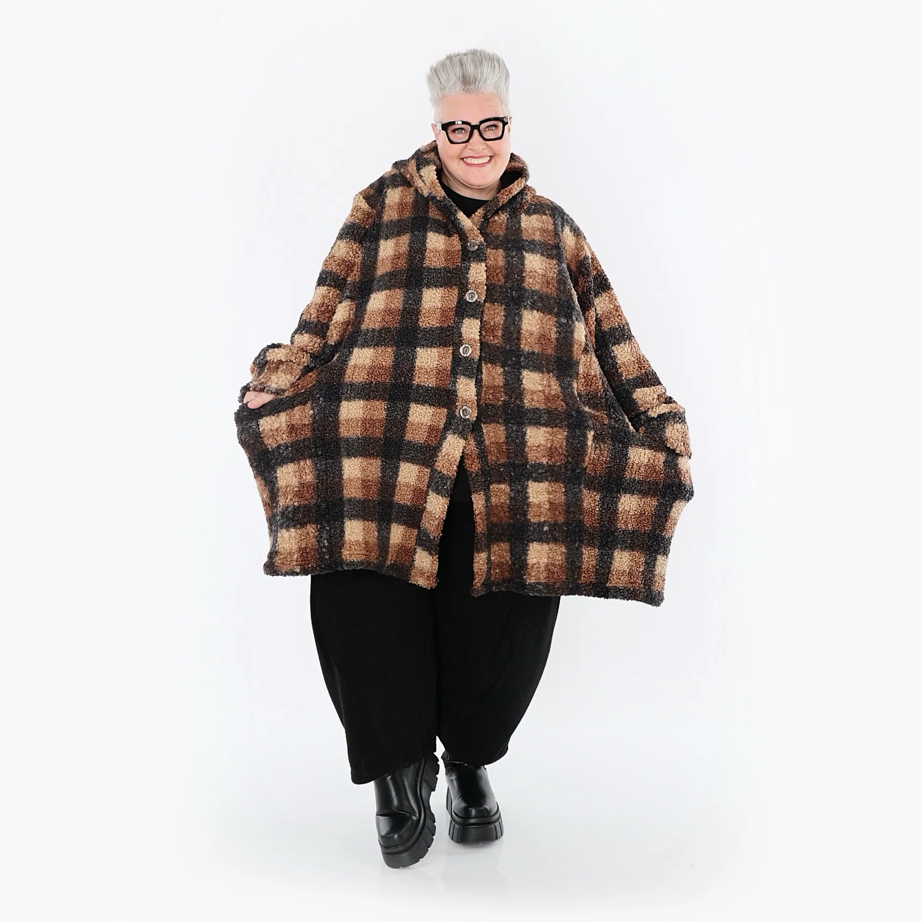  Ballonjacke von AKH Fashion aus Polyester, 1535.06660, Cognac/Beige/Grau, Kariert, Schick