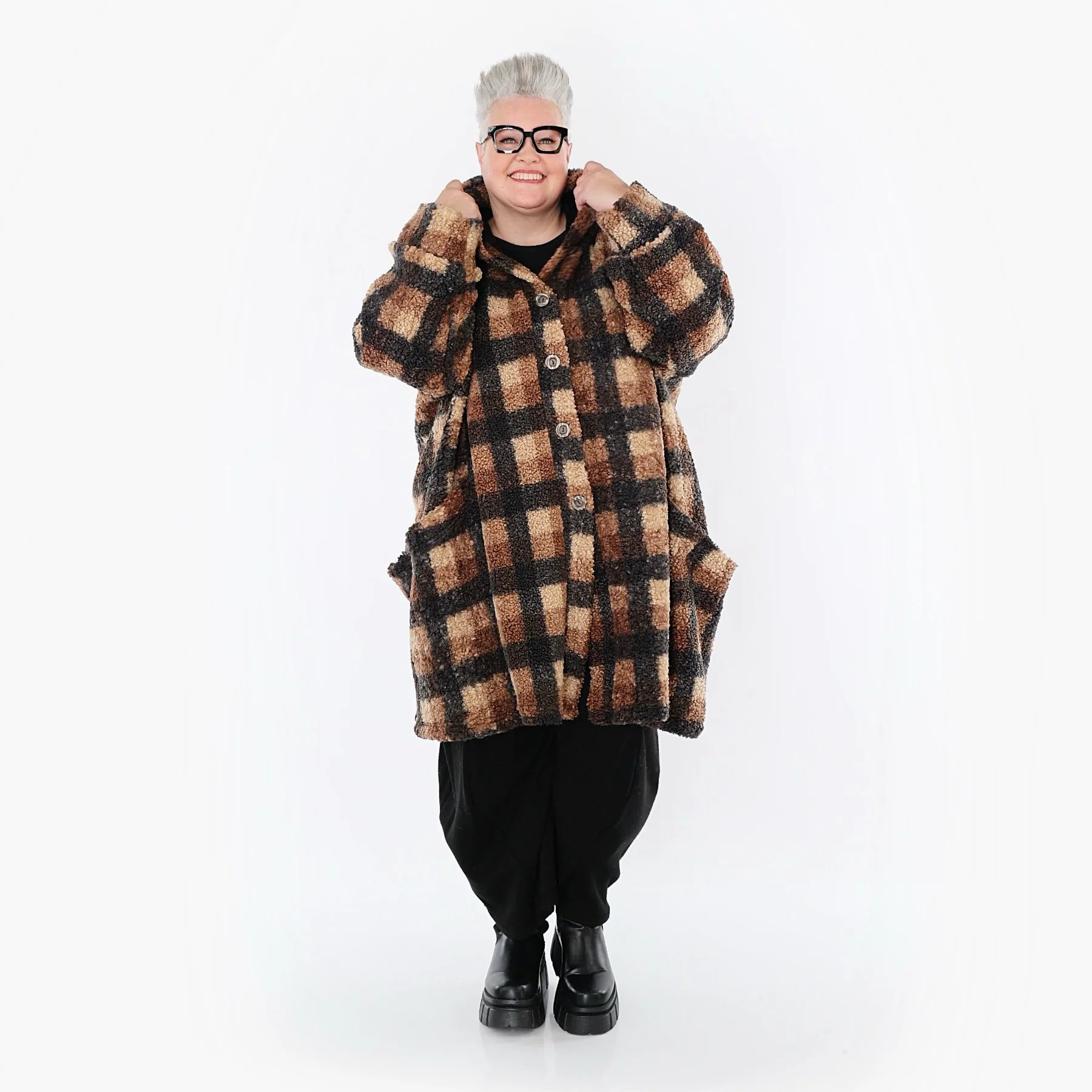  Ballonjacke von AKH Fashion aus Polyester, 1535.06660, Cognac/Beige/Grau, Kariert, Schick