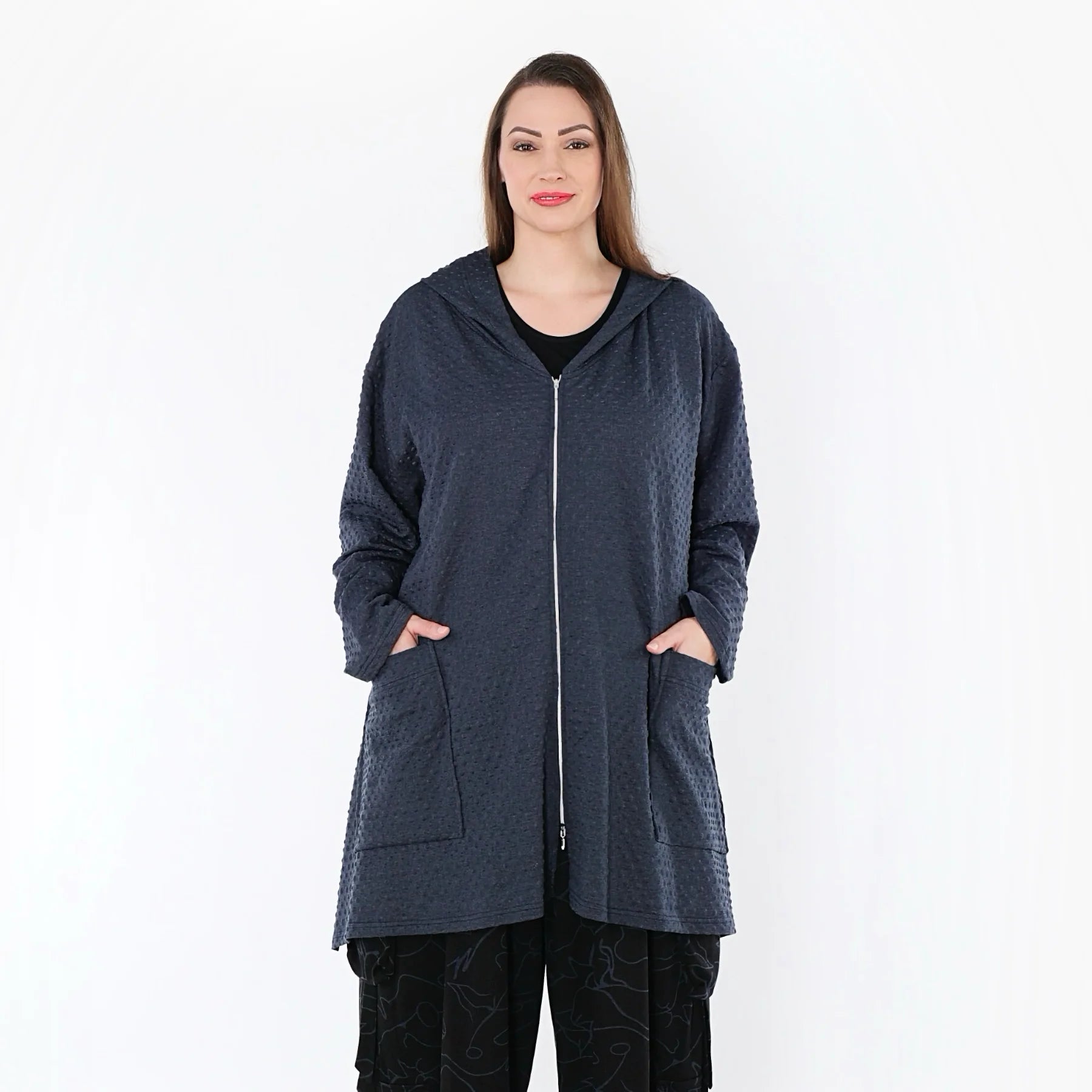  A-Form Jacke von AKH Fashion aus Baumwolle, 1539.02030, Azurblau, Punkte, Ausgefallen