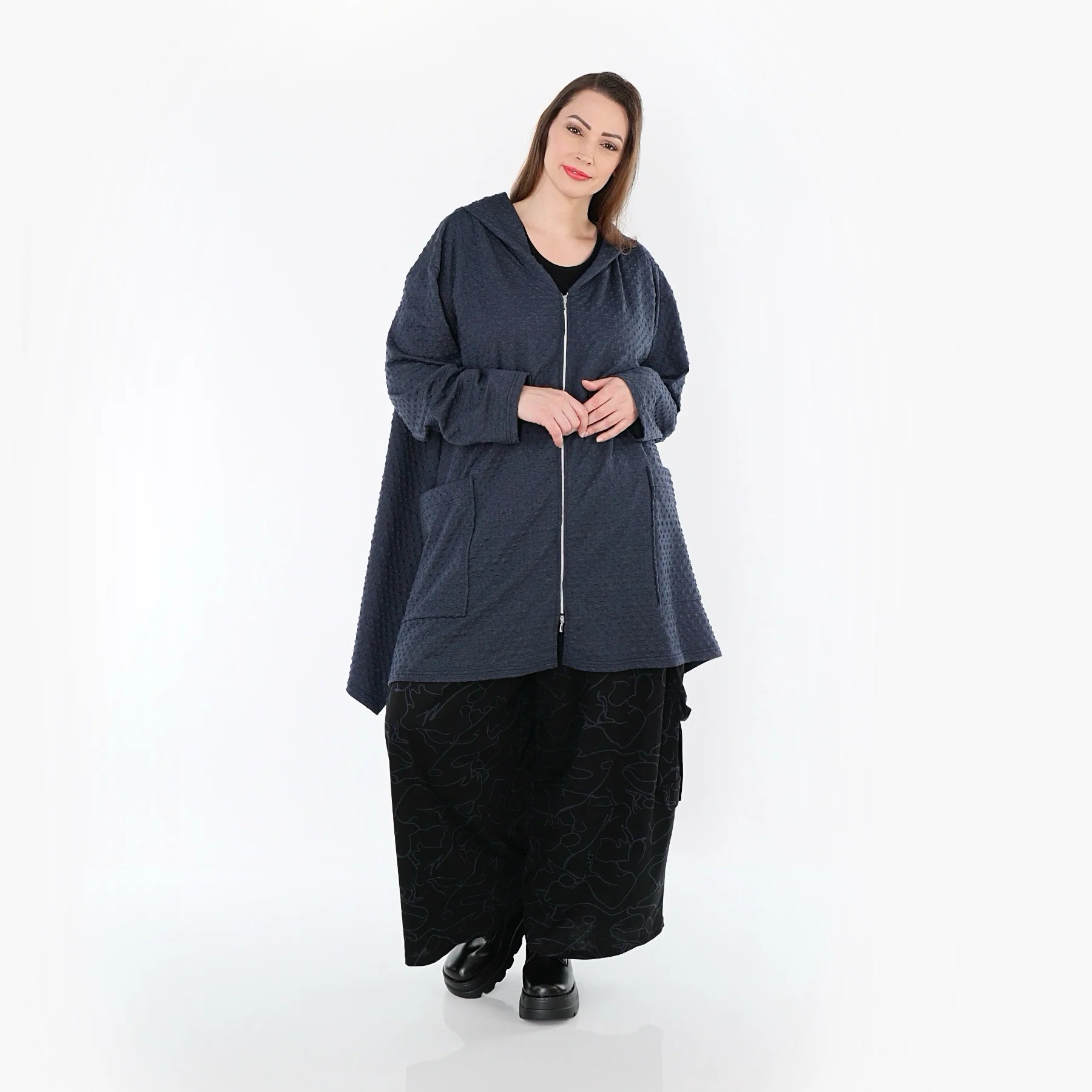  A-Form Jacke von AKH Fashion aus Baumwolle, 1539.02030, Azurblau, Punkte, Ausgefallen