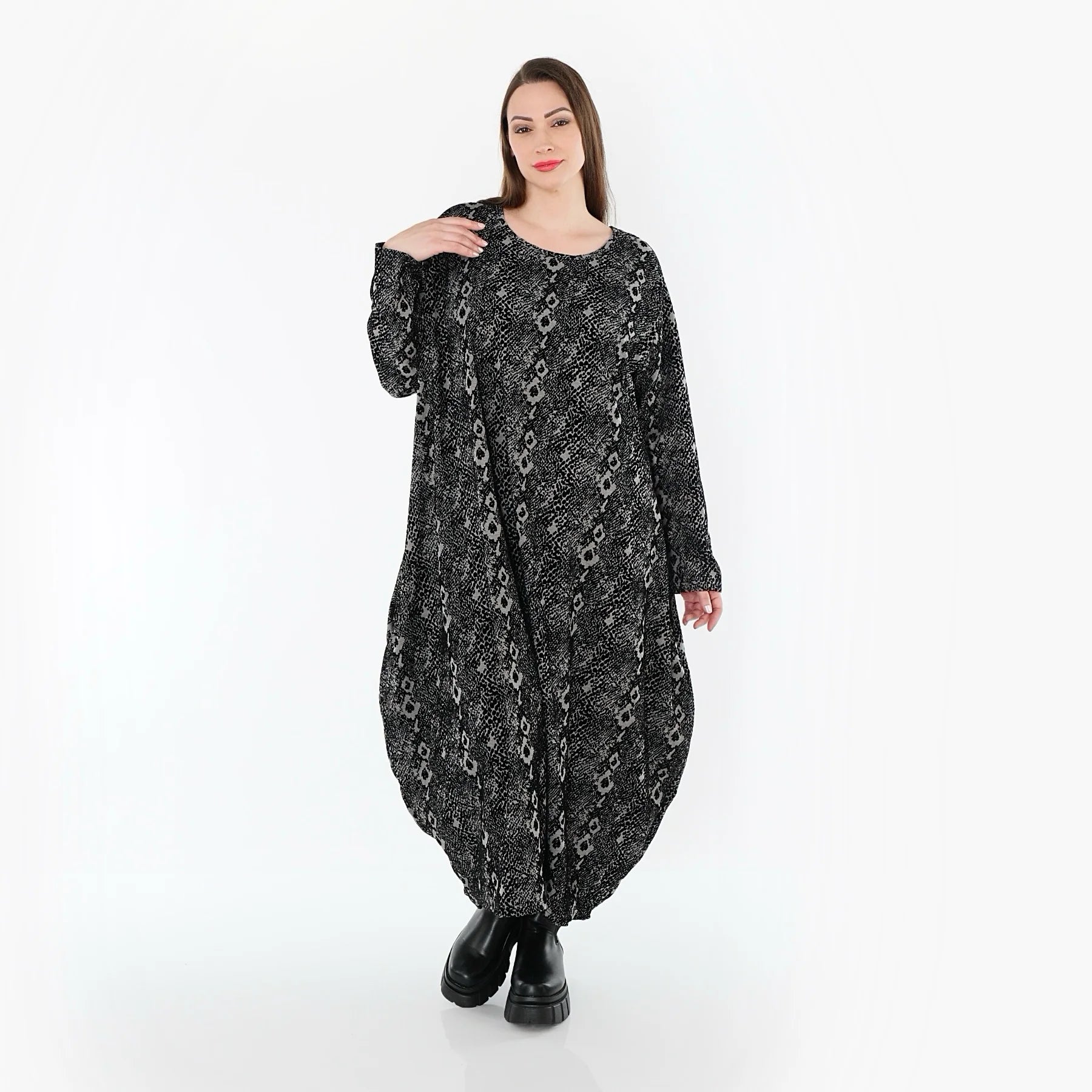  Ballonkleid von AKH Fashion aus Materialmix, 1541.01926, Grau/Schwarz, Reptil, Schick