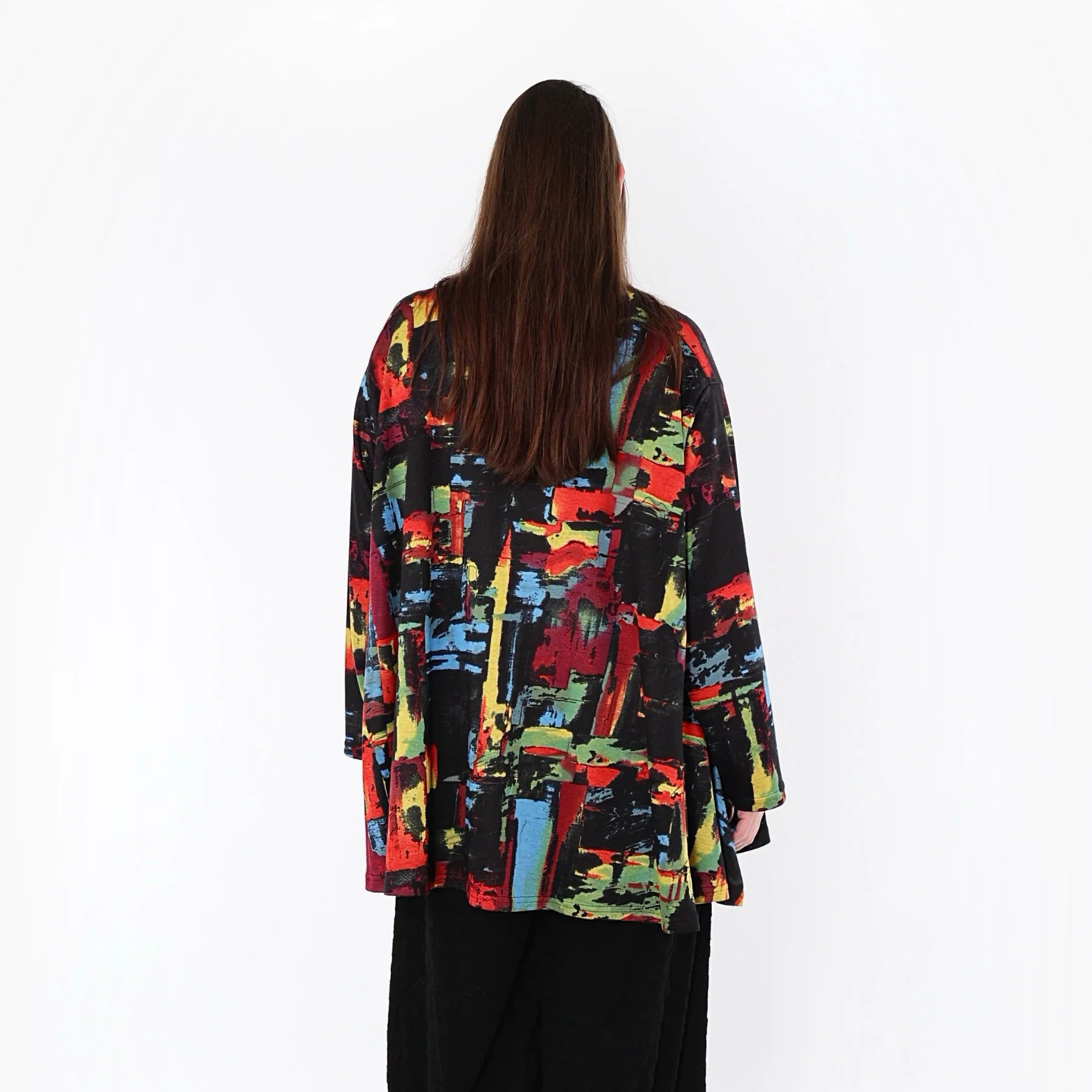  A-Form Bigshirt von AKH Fashion aus Viskose, 1542.00593, Schwarz/Multi, Pinselstrich, Schick