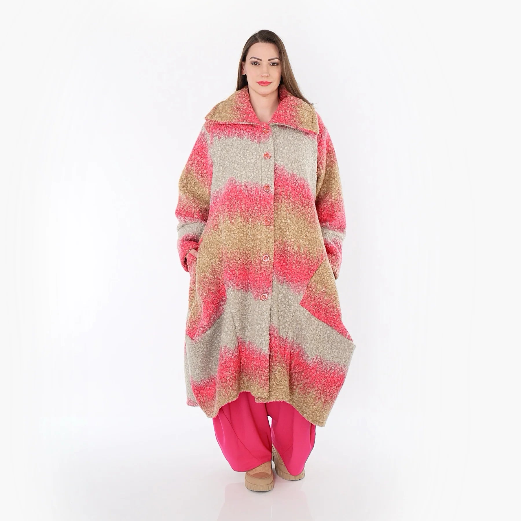  Ballonmantel von AKH Fashion aus Polyester, 1543.03023, Sand/Fuchsia, TwoTone, Schick