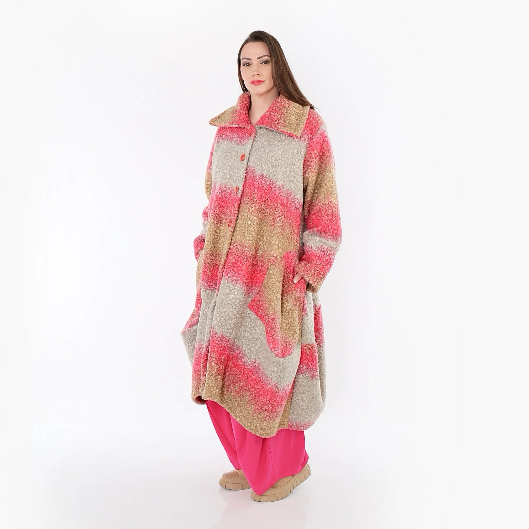  Ballonmantel von AKH Fashion aus Polyester, 1543.03023, Sand/Fuchsia, TwoTone, Schick