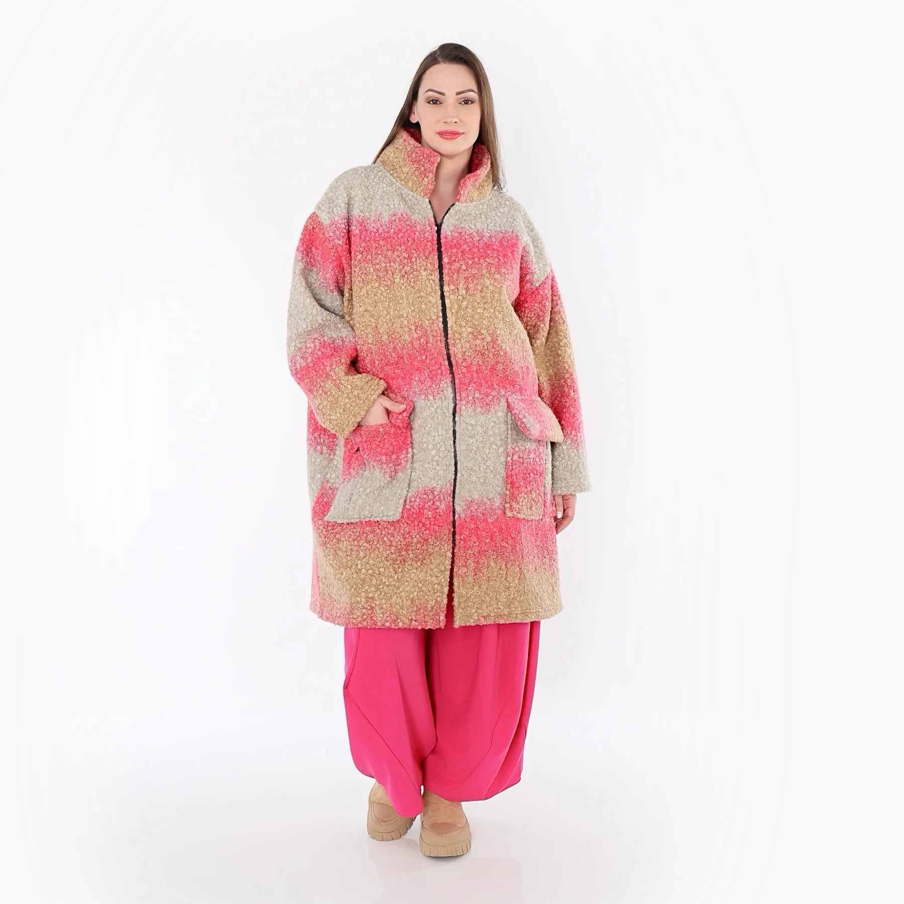  AKH Fashion Mantel in gerader Form, aus Polyester, 1543.06656, Sand/Fuchsia, TwoTone