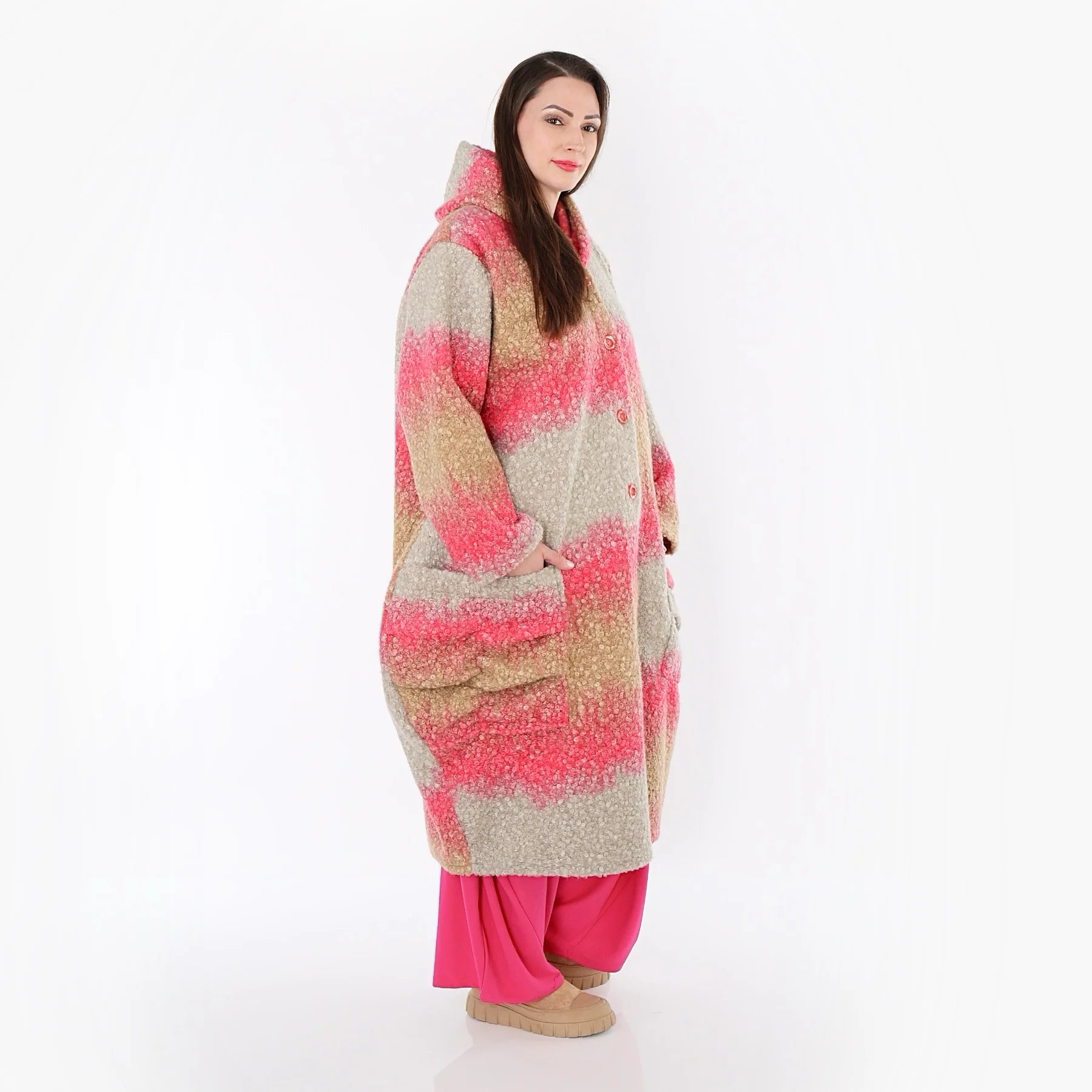  Ballonmantel von AKH Fashion aus Polyester, 1543.07152, Sand/Fuchsia, TwoTone, Schick