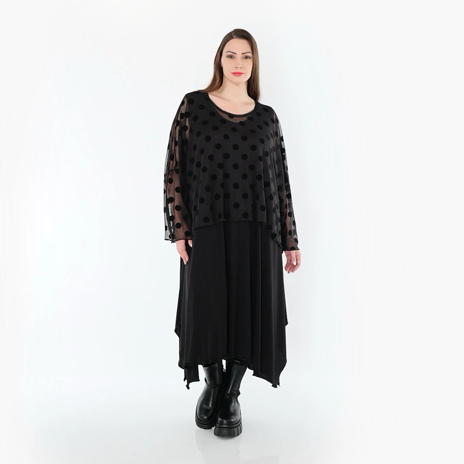  AKH Fashion Überwurf in kastiger Form, aus Polyester, 1544.06048, Schwarz, Punkte, Schick