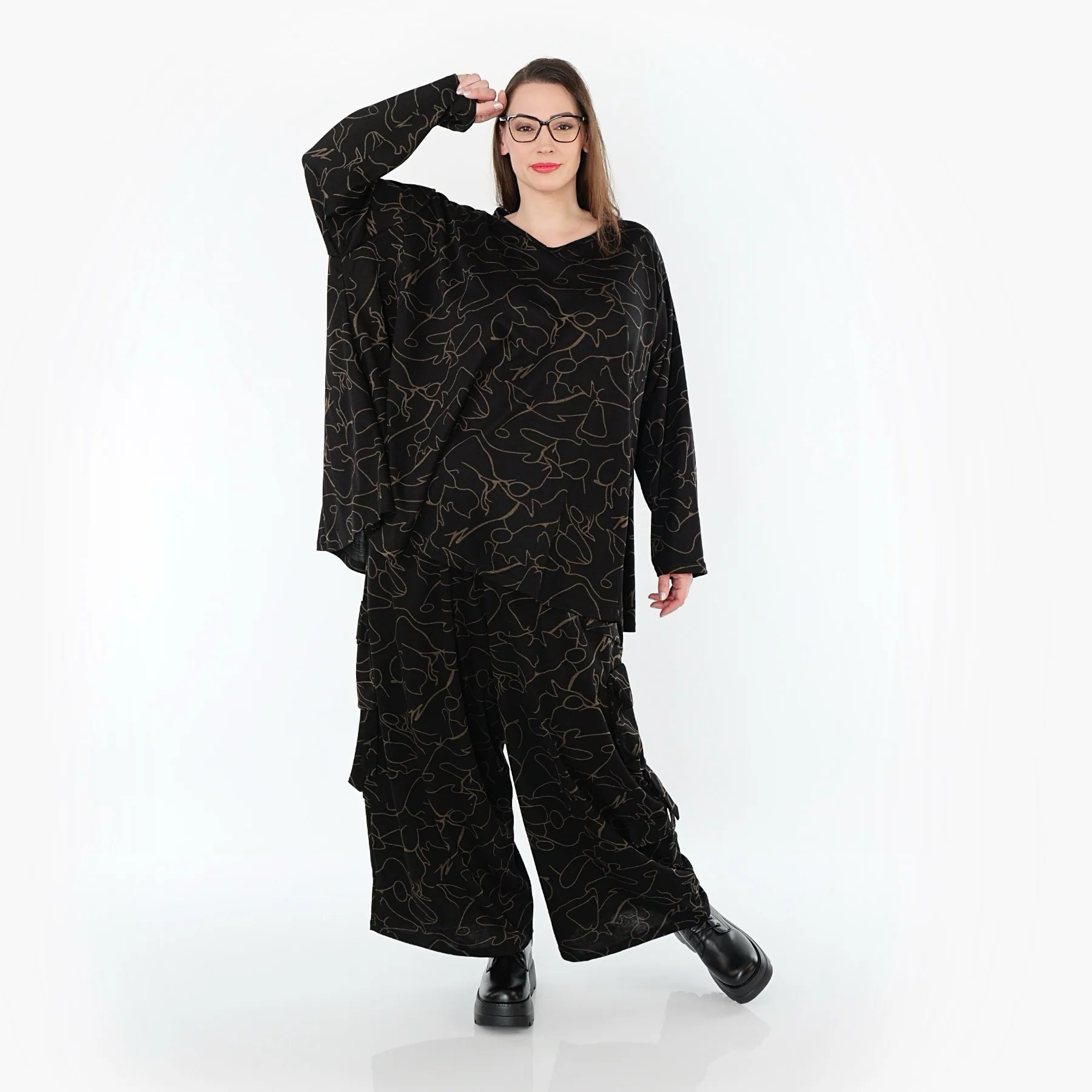 Ballonhose von AKH Fashion aus Viskose, 1545.07125, Schwarz/Braun, Kringel, Ausgefallen