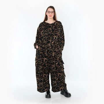  Ballonhose von AKH Fashion aus Viskose, 1545.07125, Schwarz/Orange, Kringel, Ausgefallen