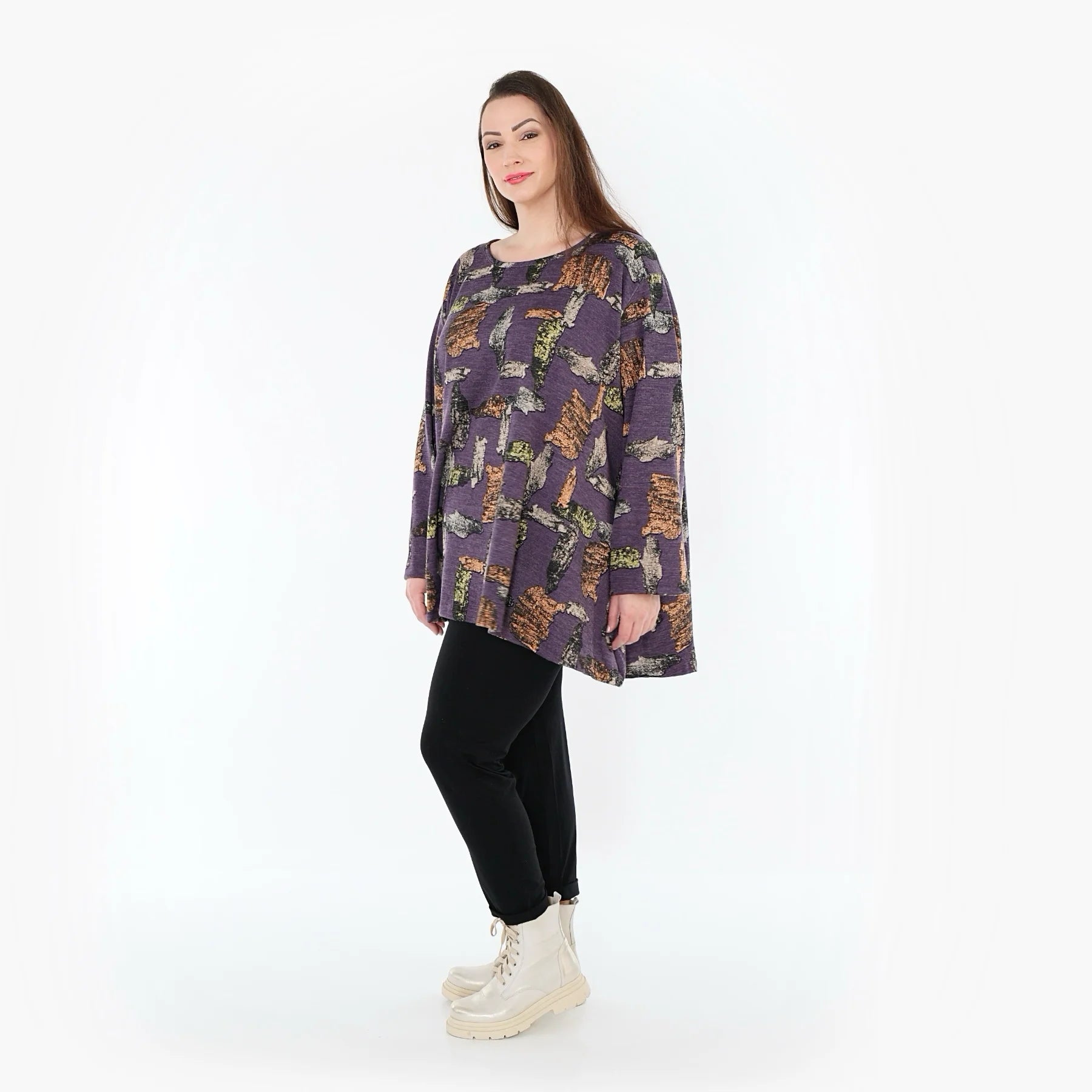  A-Form Bigshirt von AKH Fashion aus Materialmix, 1548.00593, Violett/Multi, Abstrakt, Schick