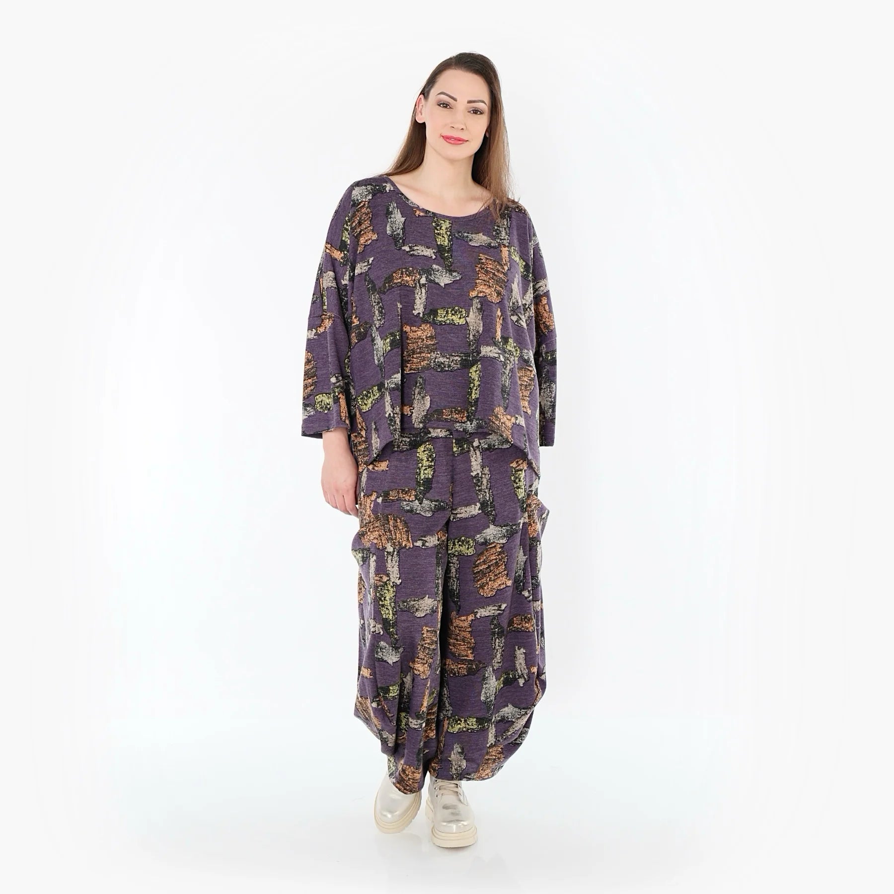  AKH Fashion Überwurf in kastiger Form, aus Materialmix, 1548.03018, Violett/Multi, Schick