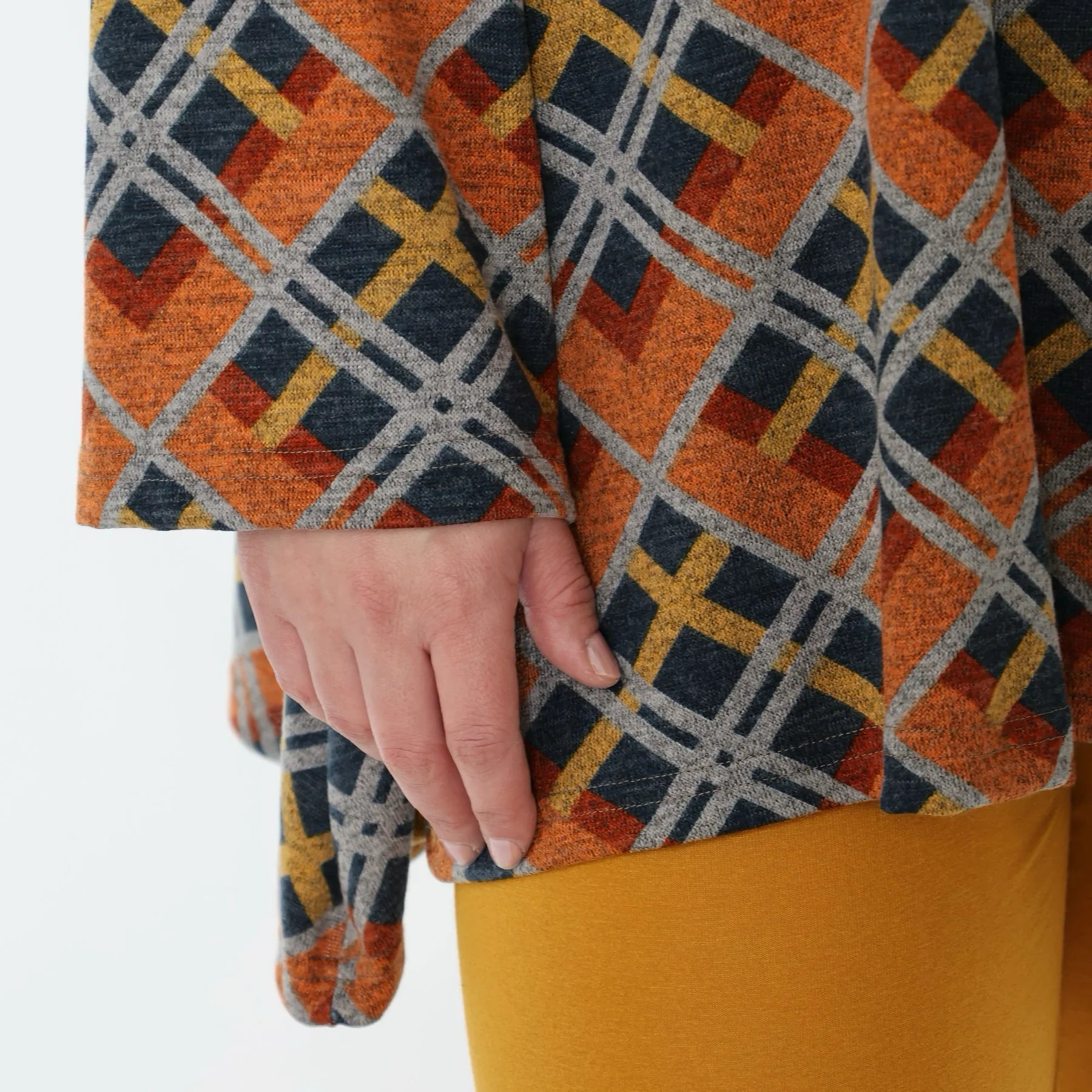  A-Form Bigshirt von AKH Fashion aus Materialmix, 1549.00593, Orange/Blau/Grau, Kariert