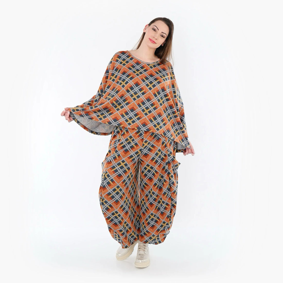  AKH Fashion Überwurf in kastiger Form, aus Materialmix, 1549.03018, Orange/Blau/Grau