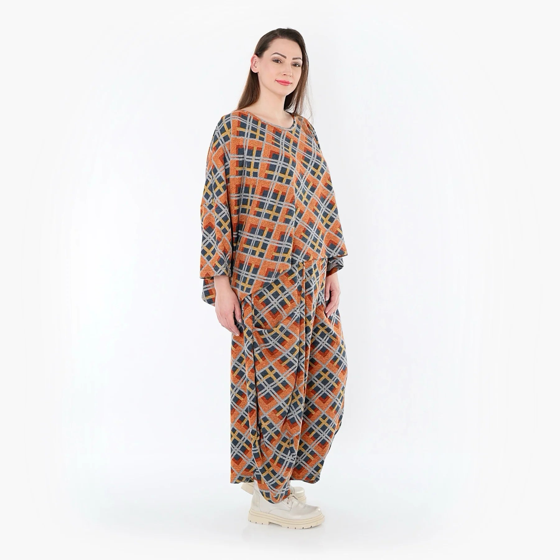  Ballonhose von AKH Fashion aus Materialmix, 1549.08069, Orange/Blau/Grau, Kariert, Schick