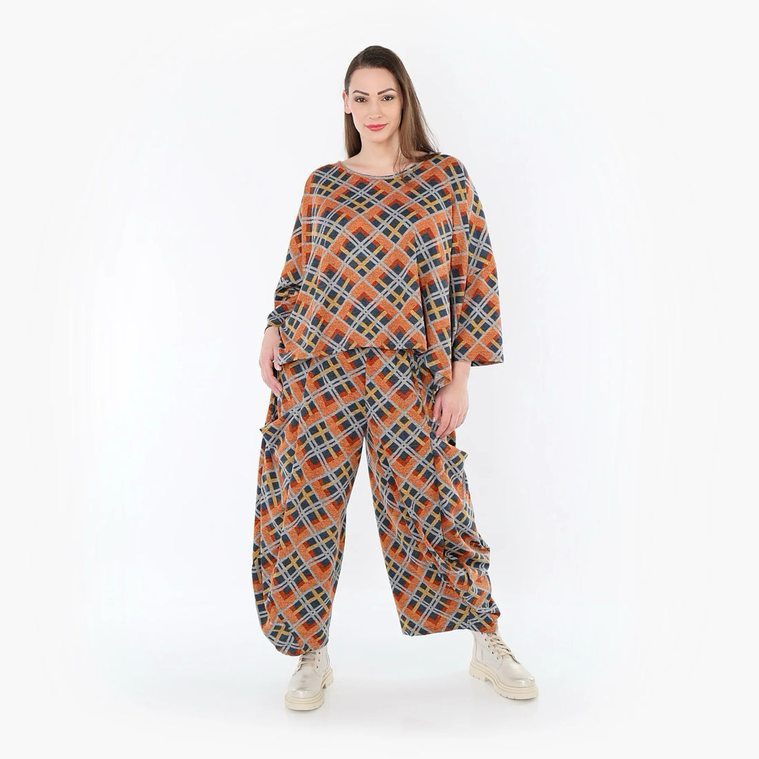  Ballonhose von AKH Fashion aus Materialmix, 1549.08069, Orange/Blau/Grau, Kariert, Schick