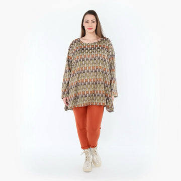  A-Form Bigshirt von AKH Fashion aus Materialmix, 1550.00593, Grau/Orange/Grün, Blockstreifen