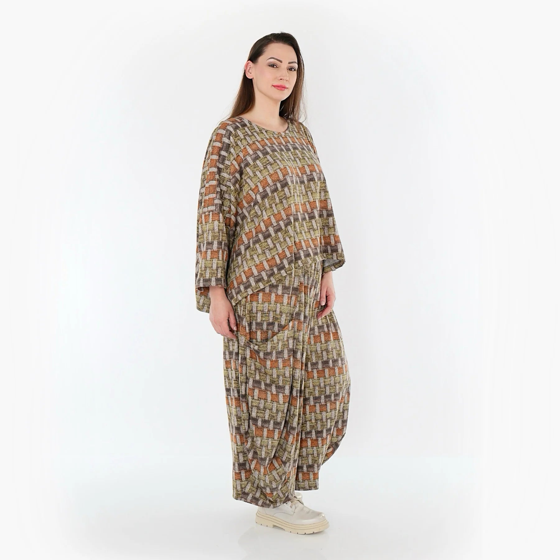  AKH Fashion Überwurf in kastiger Form, aus Materialmix, 1550.03018, Grau/Orange/Grün