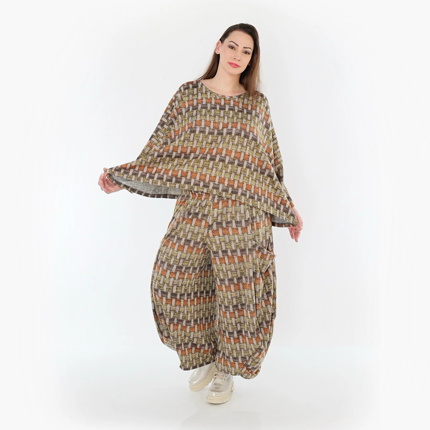  AKH Fashion Überwurf in kastiger Form, aus Materialmix, 1550.03018, Grau/Orange/Grün