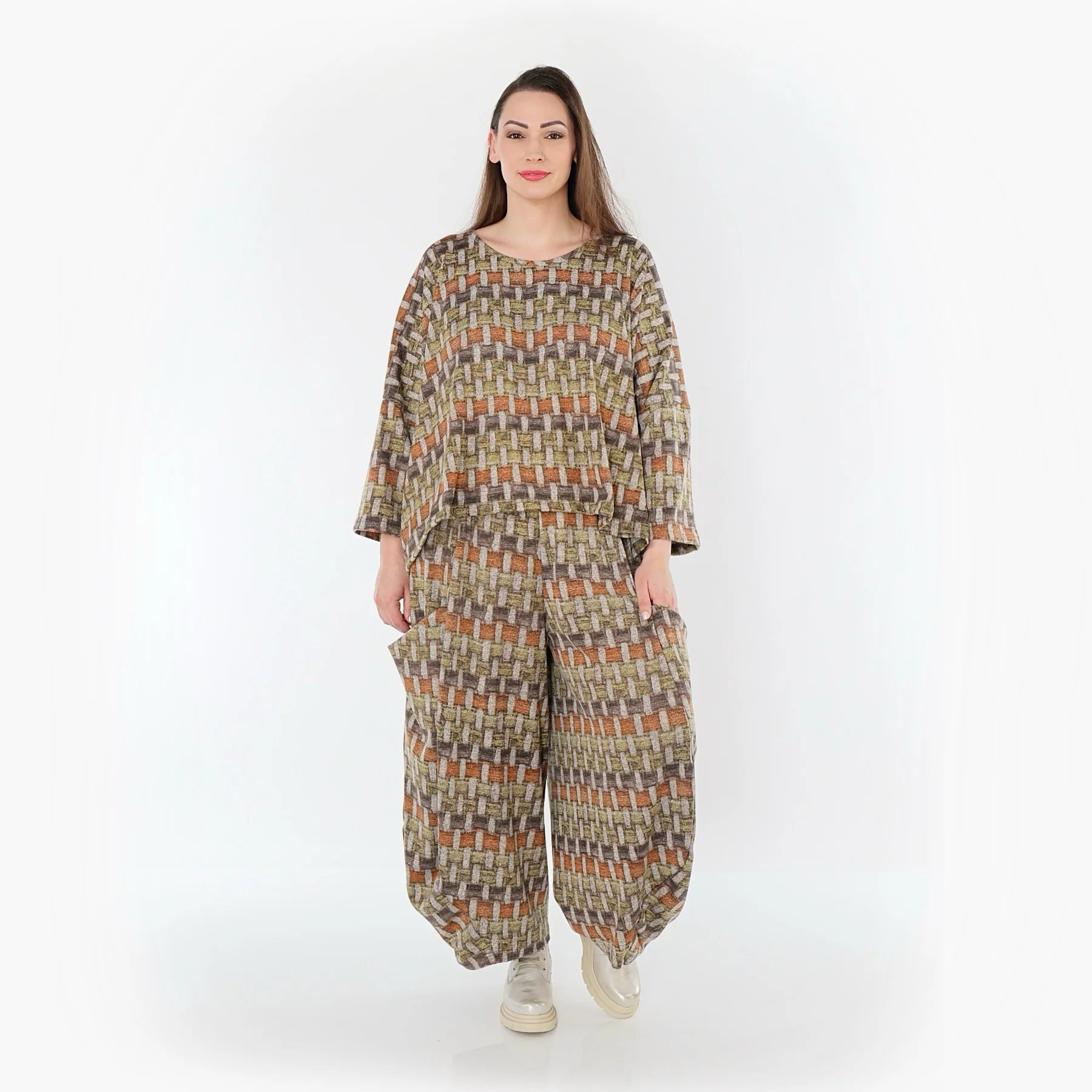  Ballonhose von AKH Fashion aus Materialmix, 1550.08069, Grau/Orange/Grün, Blockstreifen