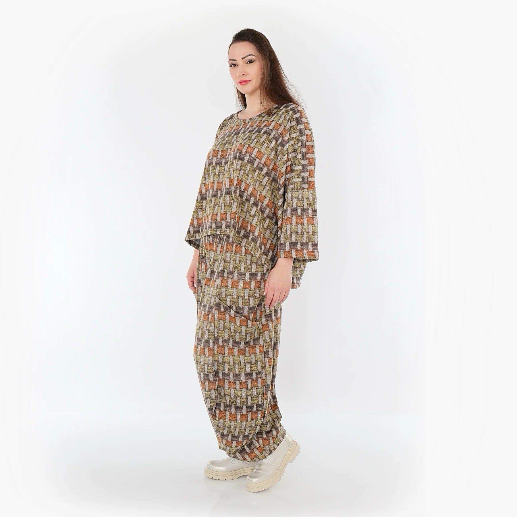  Ballonhose von AKH Fashion aus Materialmix, 1550.08069, Grau/Orange/Grün, Blockstreifen