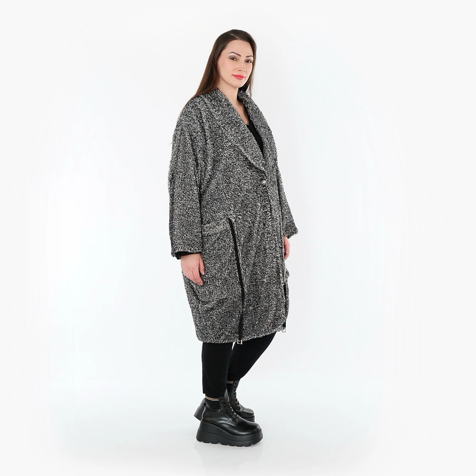  Ballonmantel von AKH Fashion aus Materialmix, 1551.07164, Schwarz/Weiß, Meliert, Schick