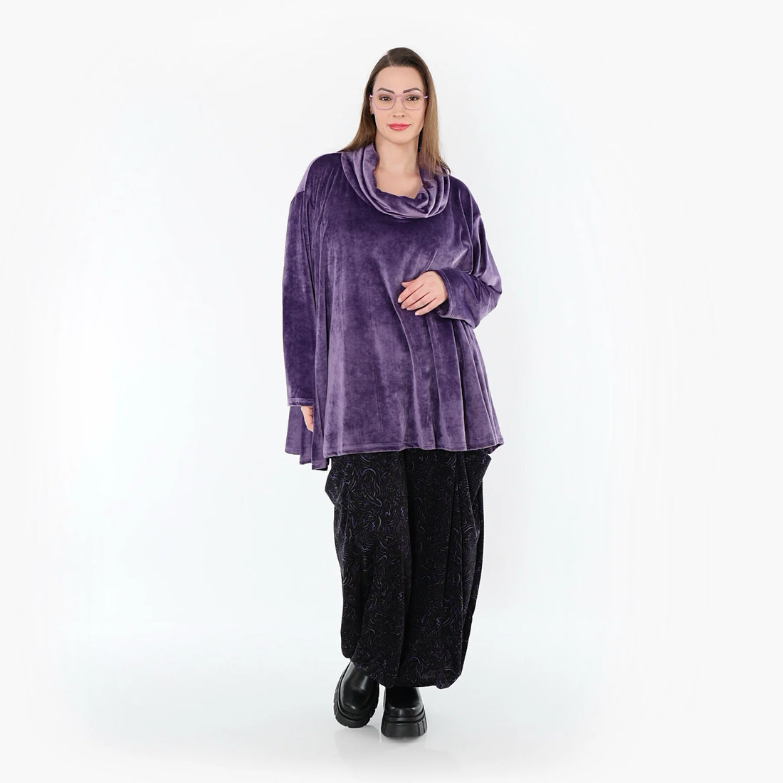  A-Form Bigshirt von AKH Fashion aus Materialmix, 1555.0593R, Lila, Ausgefallen, Zeitlos