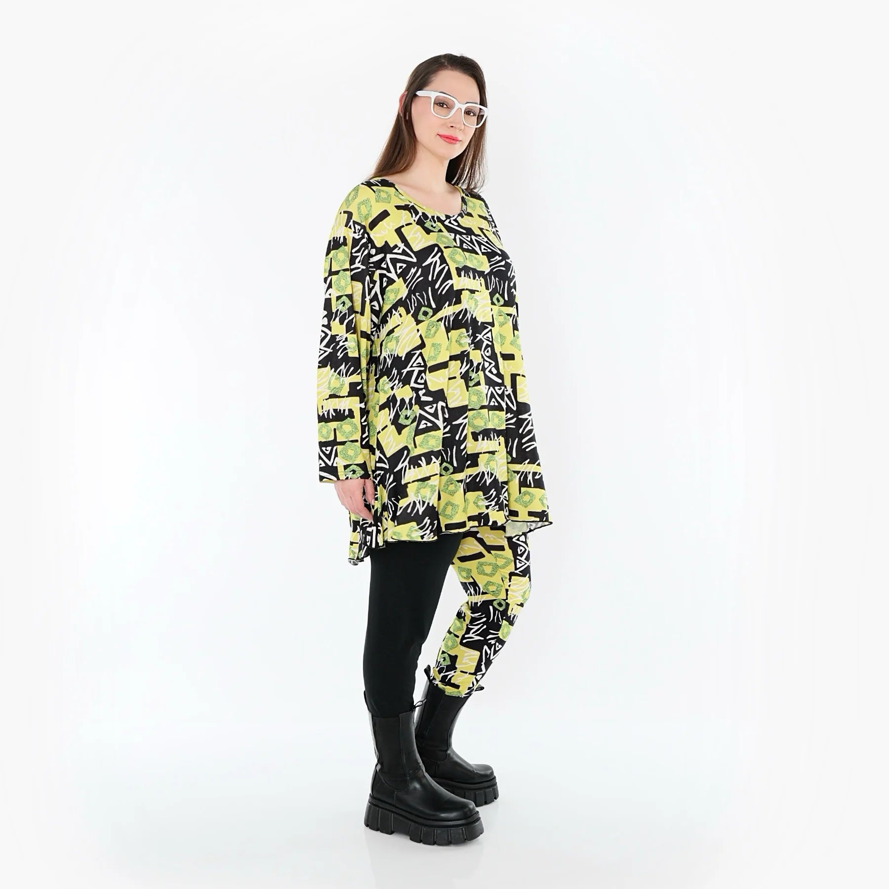  AKH Fashion Shirt in Glocken-Form, aus Viskose, 1556.01892, Gelb/Multi, Abstrakt, Schick