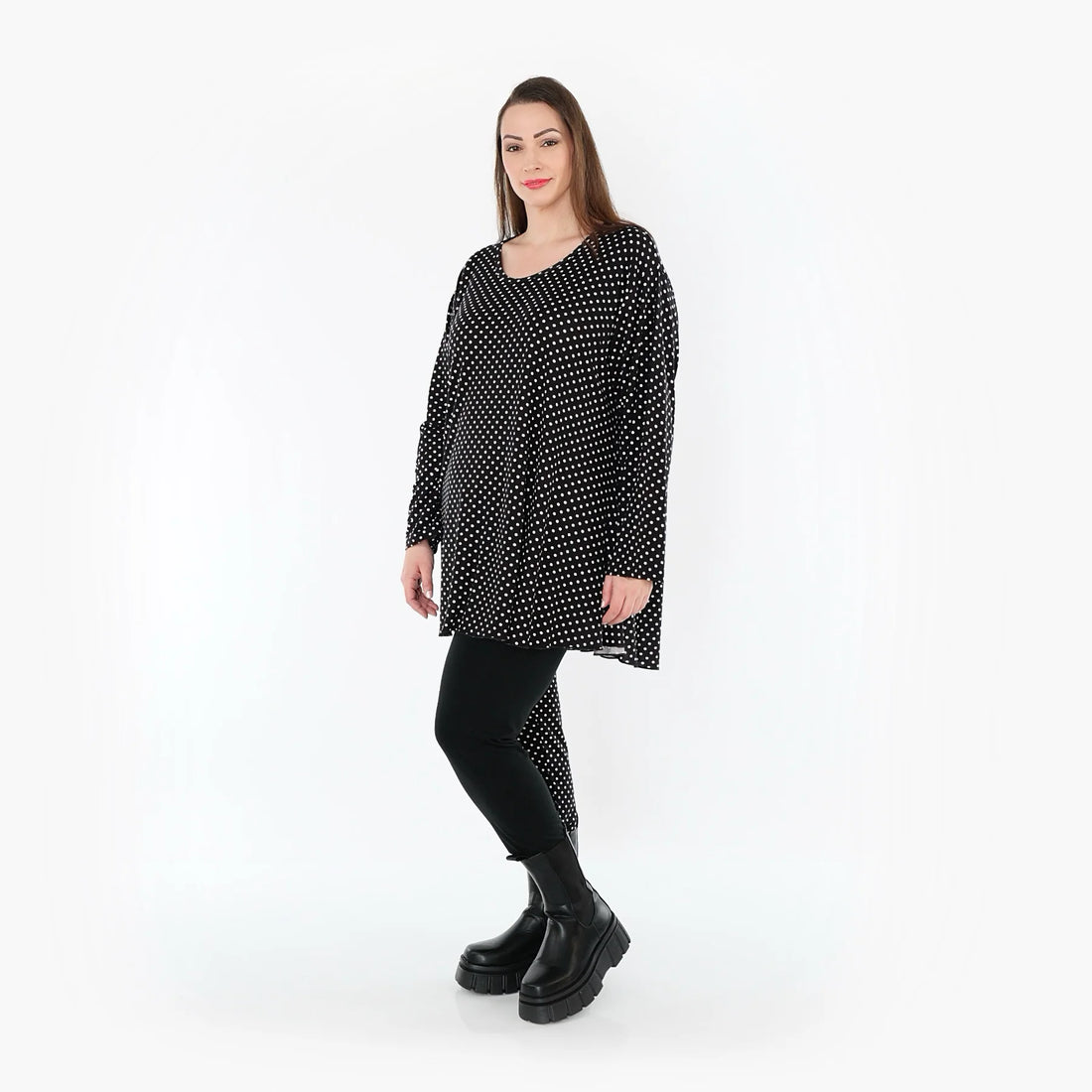  AKH Fashion Shirt in Glocken-Form, aus Viskose, 1557.01892, Schwarz/Weiß, Punkte, Schick