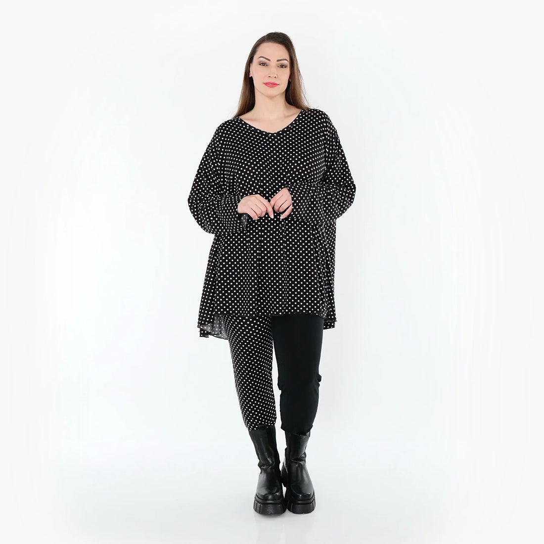  AKH Fashion Leggings in gerader Form, aus Viskose, 1557.0P100, Schwarz/Weiß, Punkte