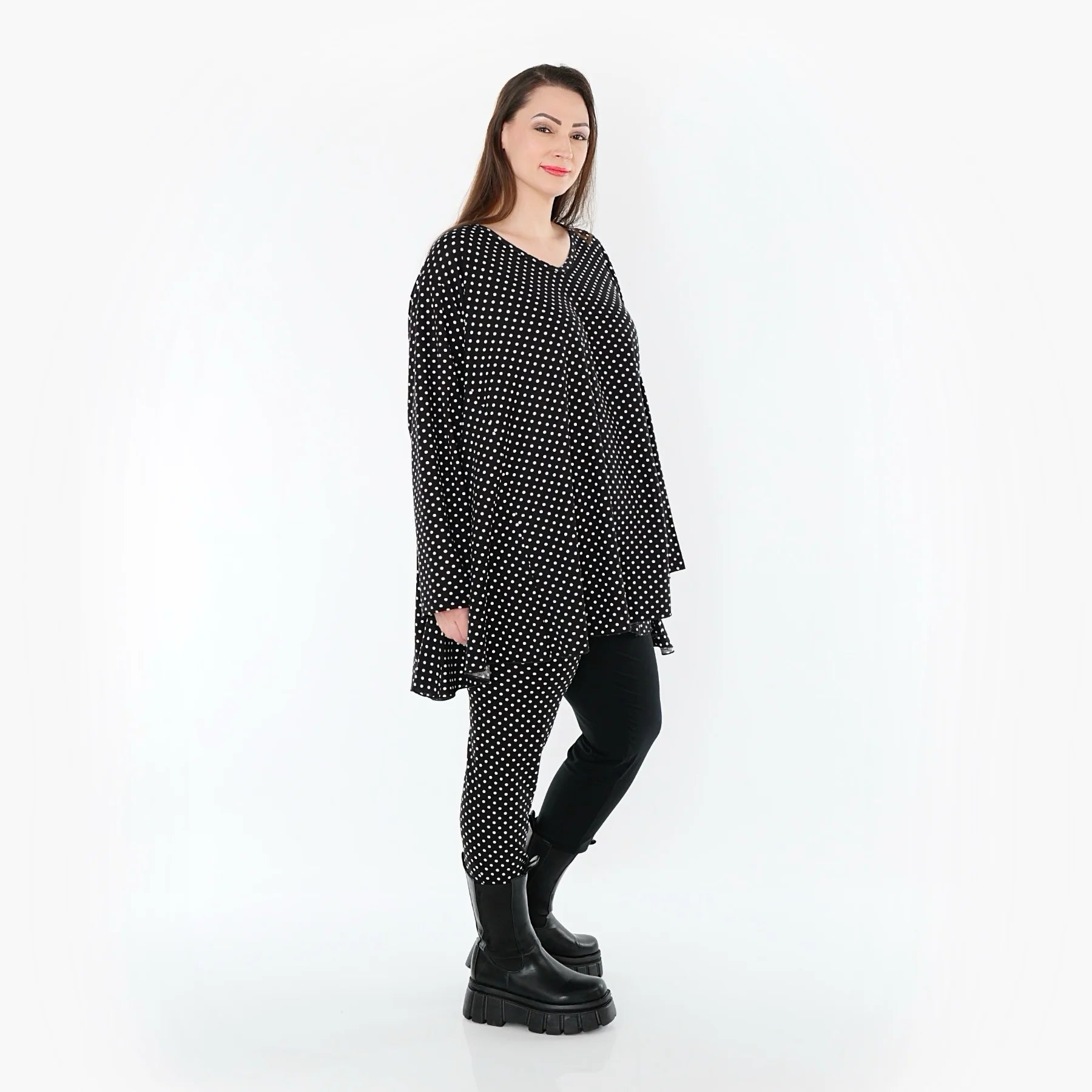  AKH Fashion Leggings in gerader Form, aus Viskose, 1557.0P100, Schwarz/Weiß, Punkte