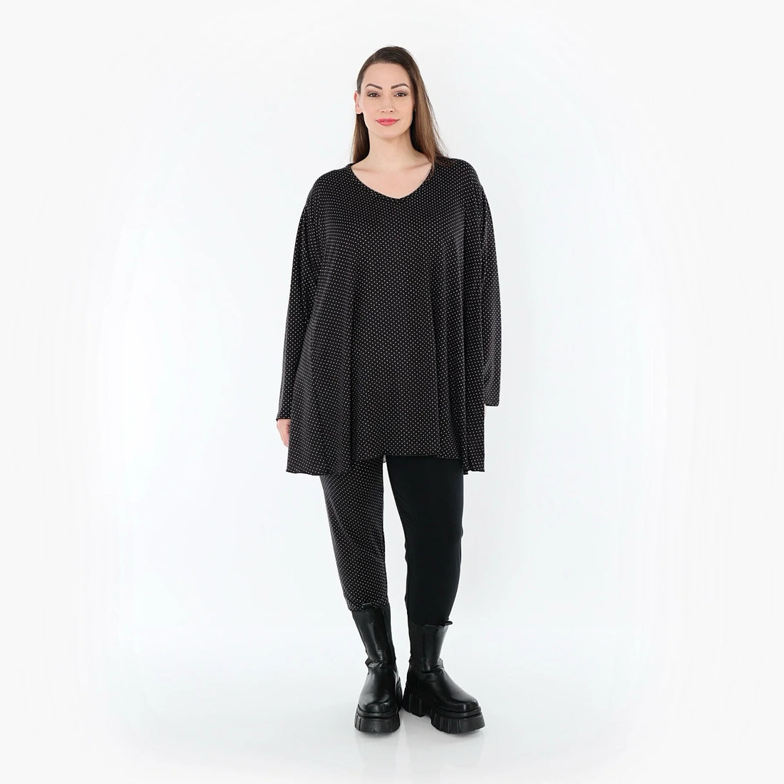  A-Form Bigshirt von AKH Fashion aus Viskose, 1558.00593, Schwarz/Weiß, Punkte, Ausgefallen