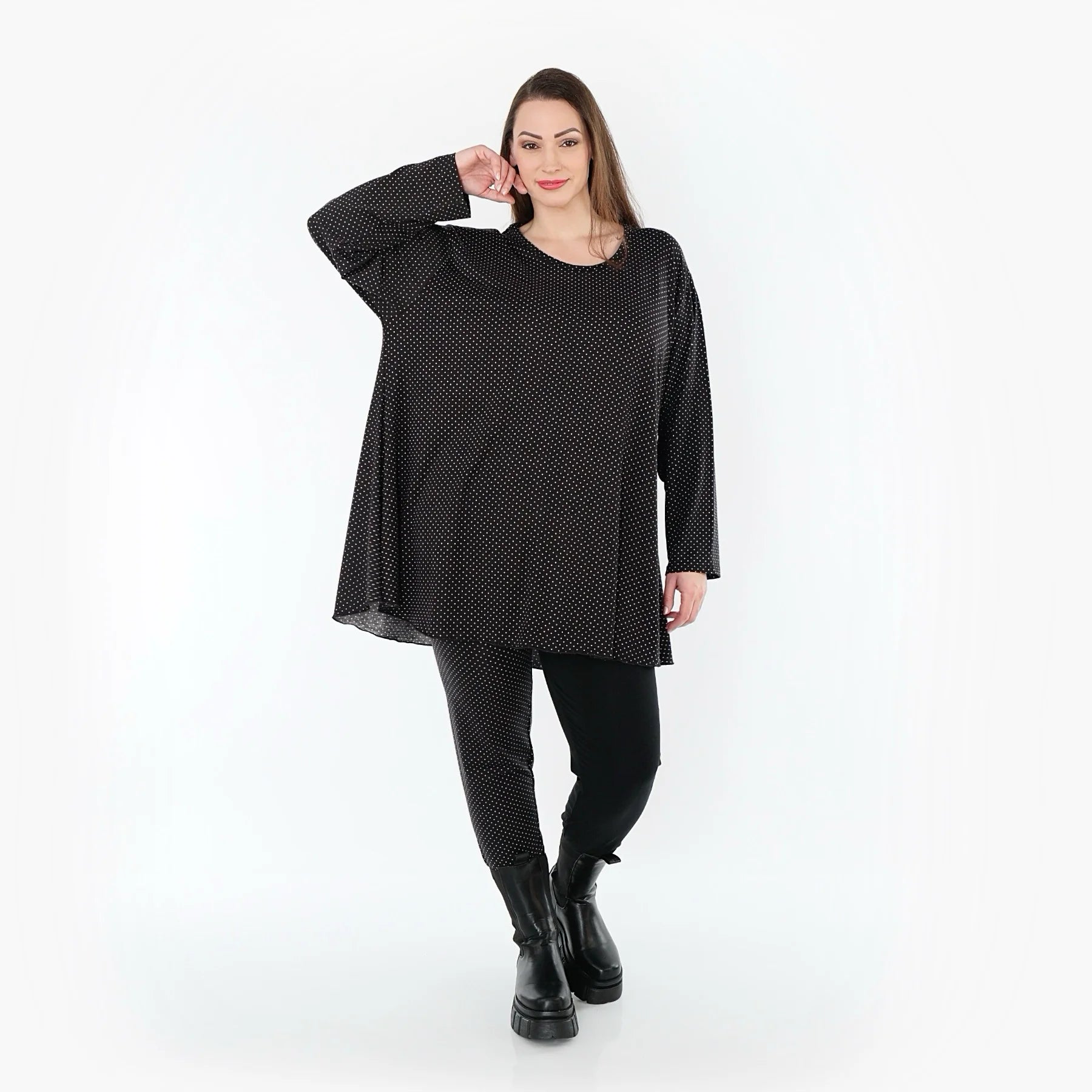  AKH Fashion Shirt in Glocken-Form, aus Viskose, 1558.01892, Schwarz/Weiß, Punkte, Schick